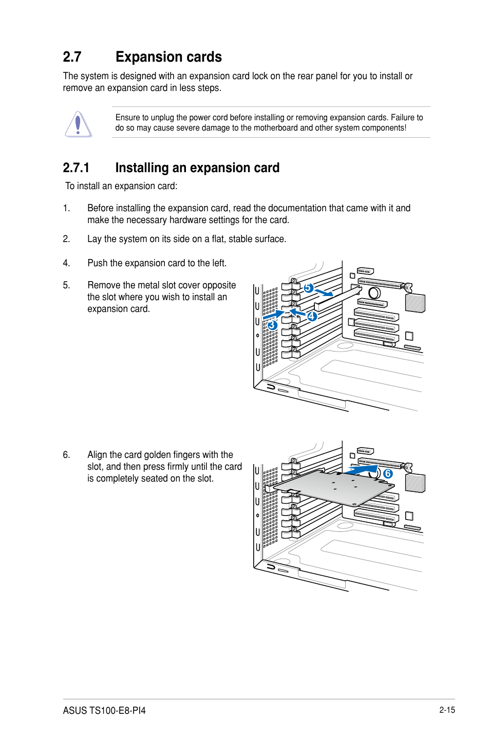 7 expansion cards, 1 installing an expansion card | Asus TS100-E8-PI4 User Manual | Page 35 / 142