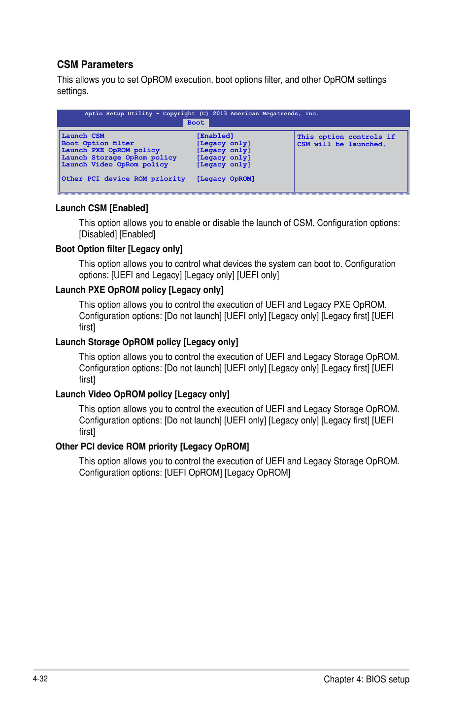 Csm parameters | Asus TS100-E8-PI4 User Manual | Page 86 / 142