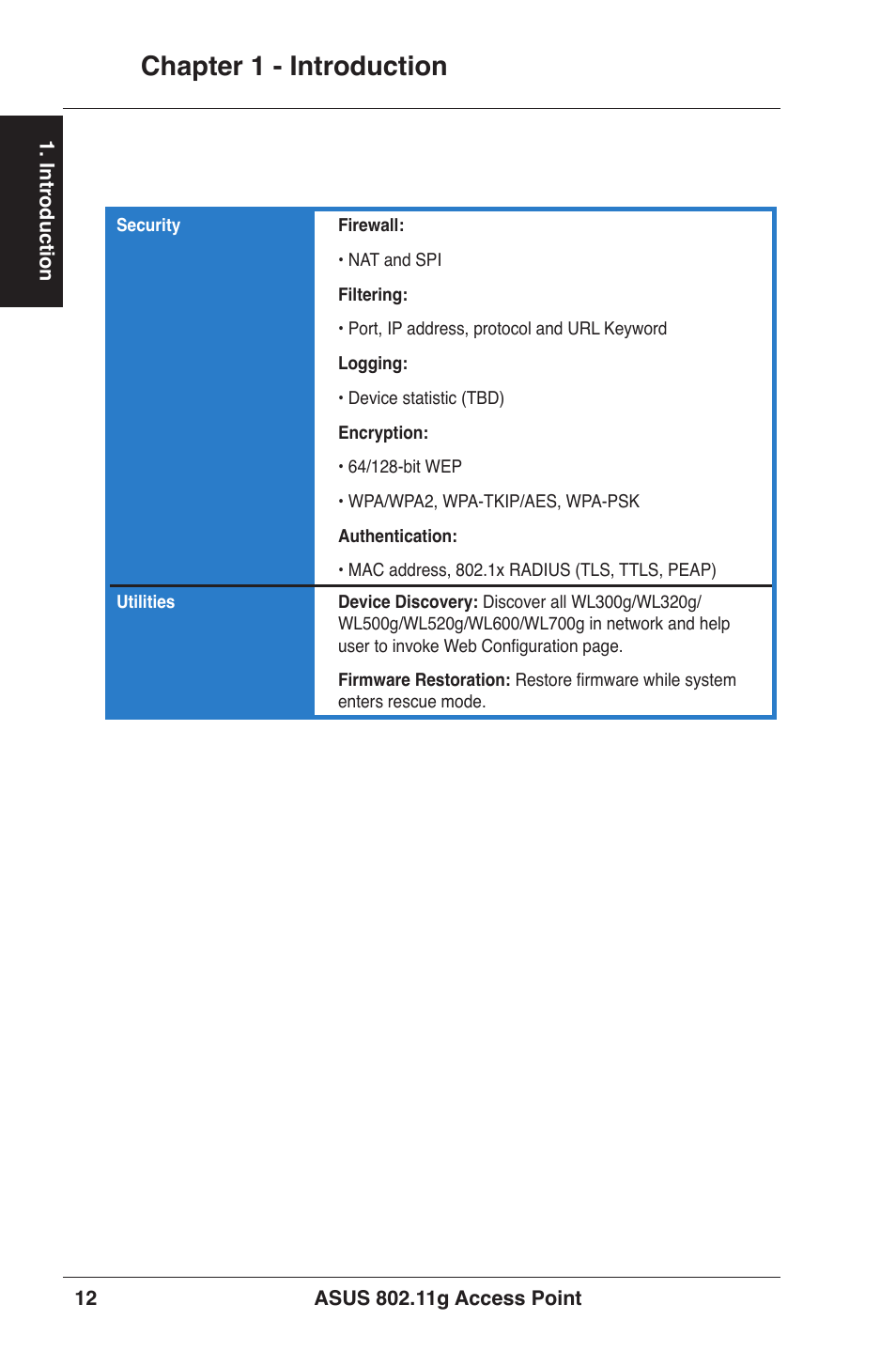 Chapter 1 - introduction | Asus WL-320gE User Manual | Page 12 / 77