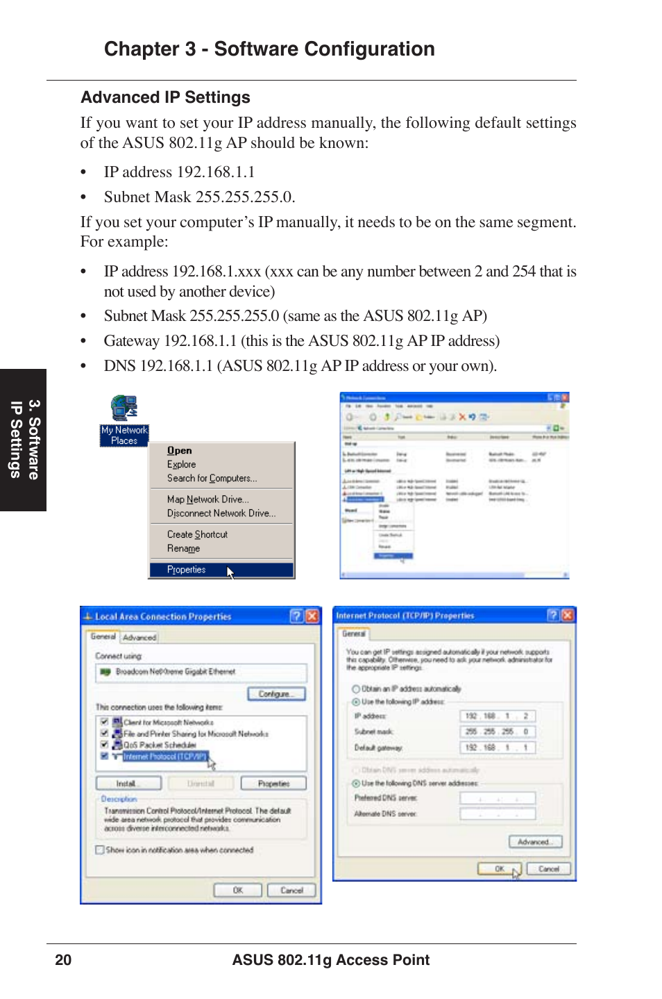 Chapter 3 - software configuration | Asus WL-320gE User Manual | Page 20 / 77