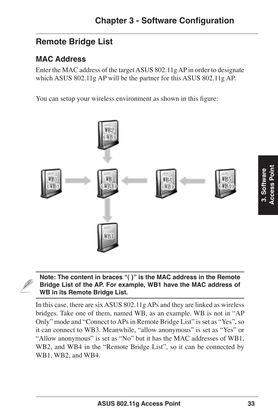 Chapter 3 - software configuration, Remote bridge list | Asus WL-320gE User Manual | Page 33 / 77