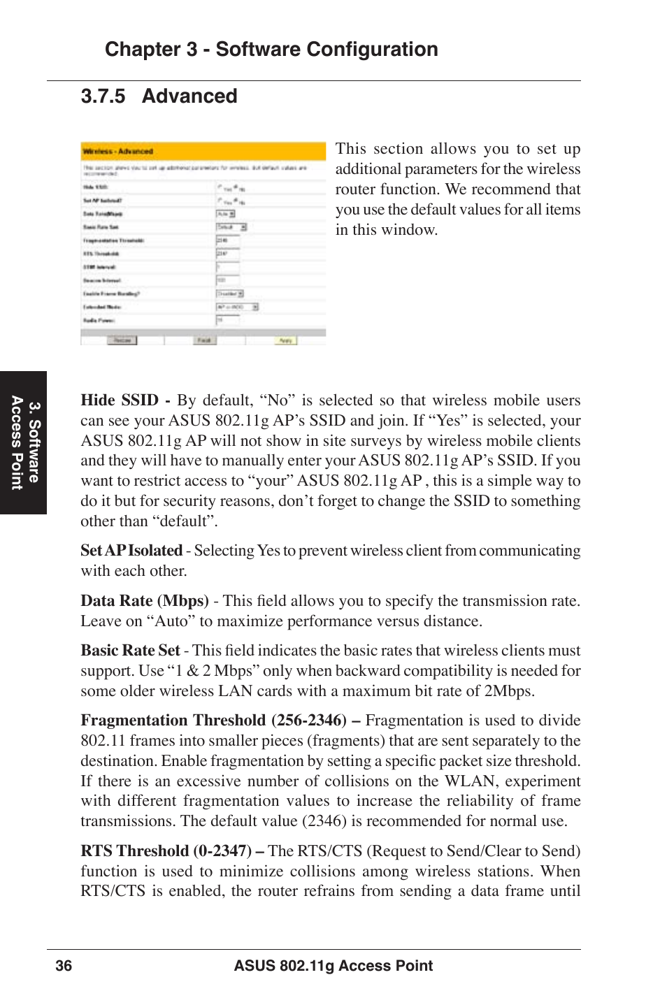 Chapter 3 - software configuration, 5 advanced | Asus WL-320gE User Manual | Page 36 / 77