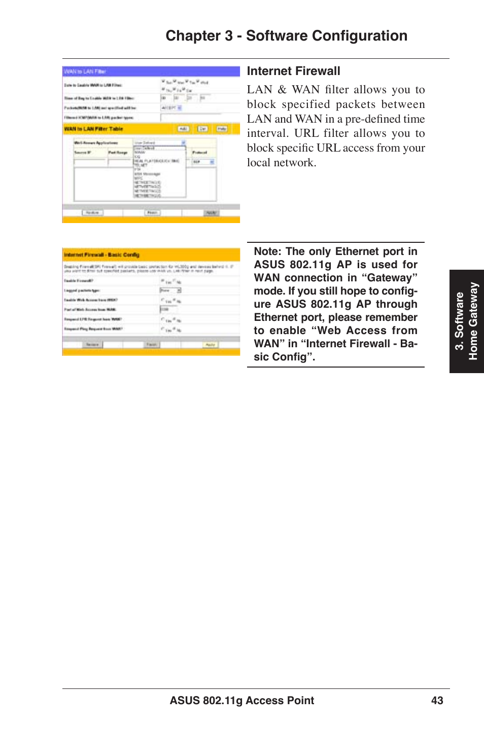 Chapter 3 - software configuration | Asus WL-320gE User Manual | Page 43 / 77