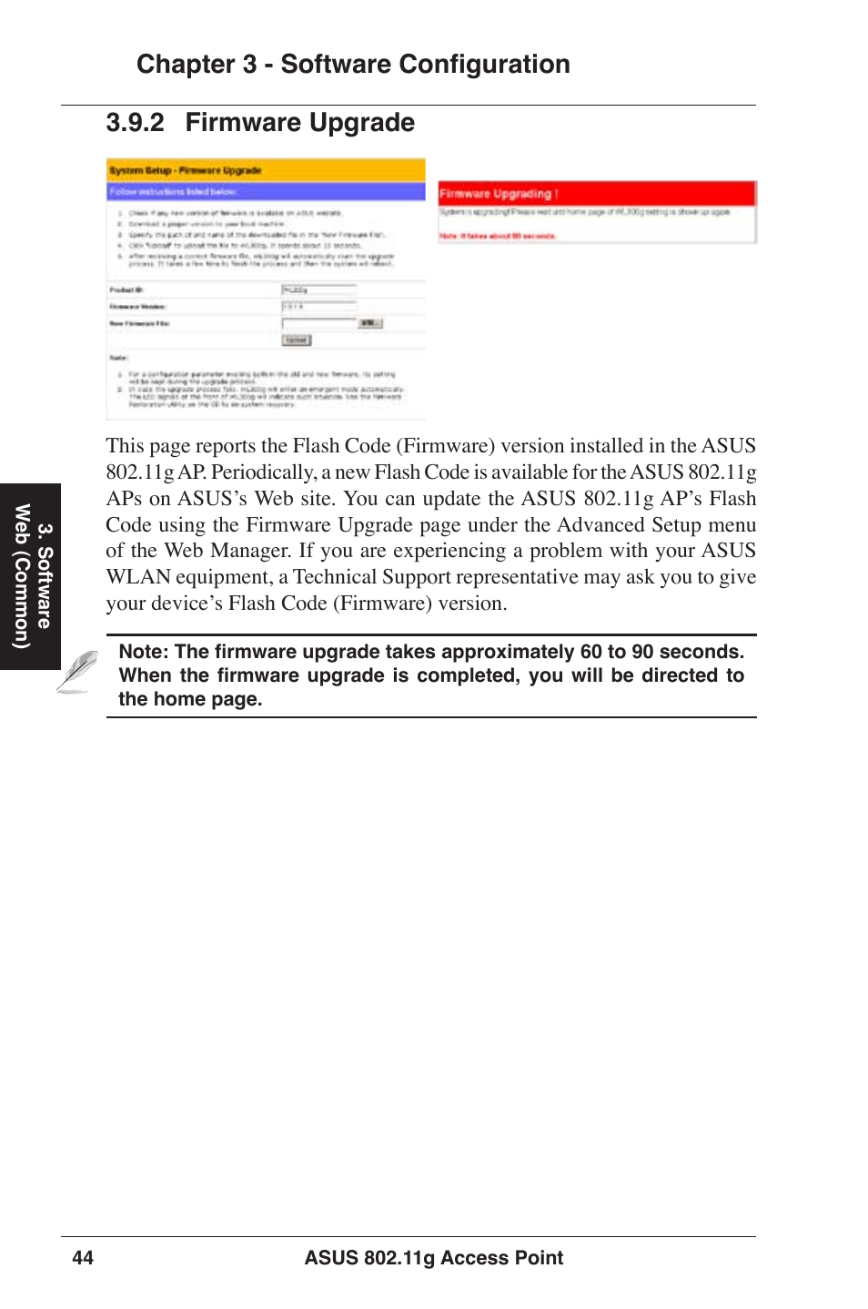 Chapter 3 - software configuration, 2 firmware upgrade | Asus WL-320gE User Manual | Page 44 / 77