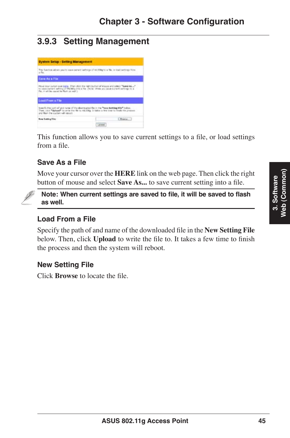 Chapter 3 - software configuration, 3 setting management | Asus WL-320gE User Manual | Page 45 / 77