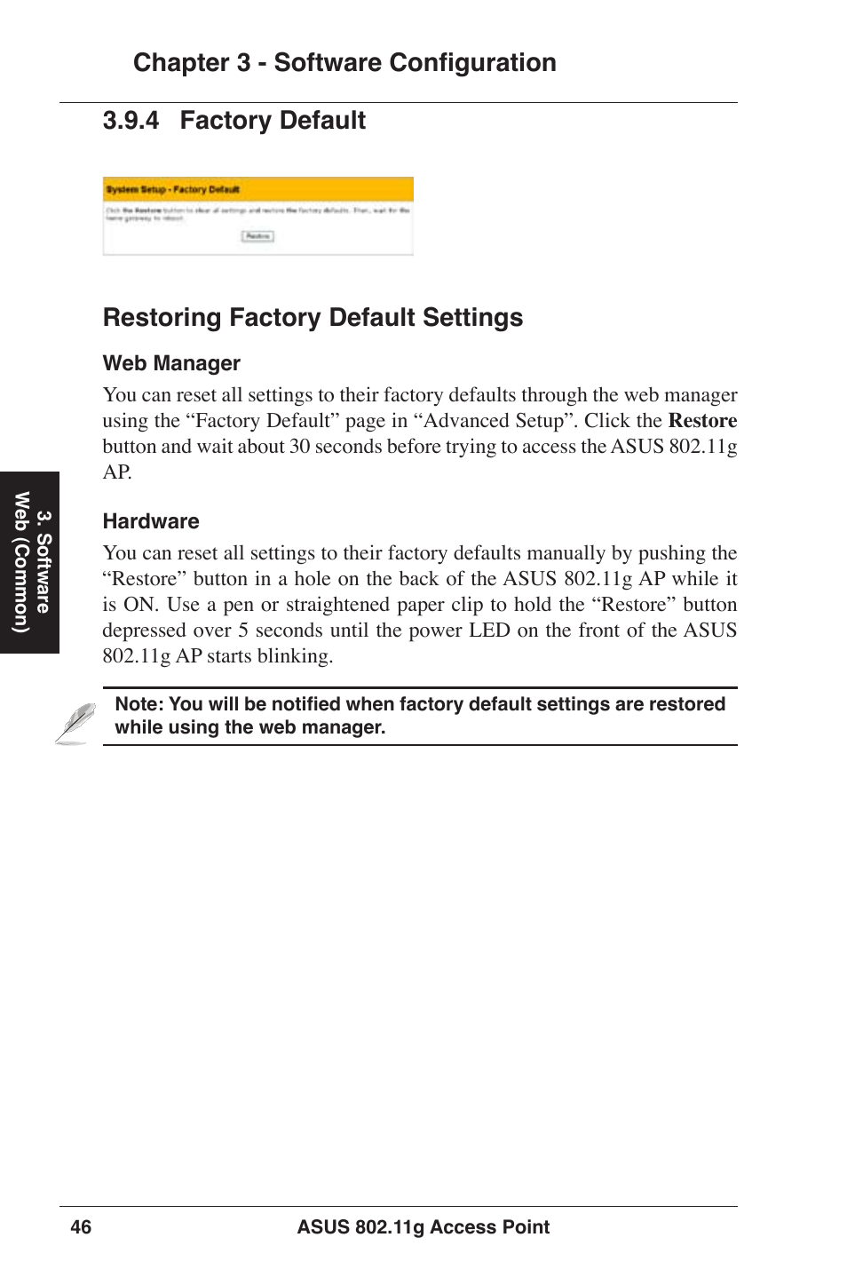 Chapter 3 - software configuration | Asus WL-320gE User Manual | Page 46 / 77