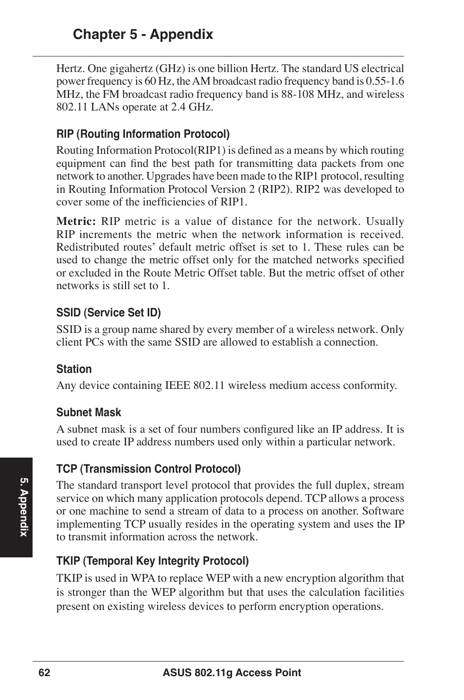 Chapter  - appendix | Asus WL-320gE User Manual | Page 62 / 77