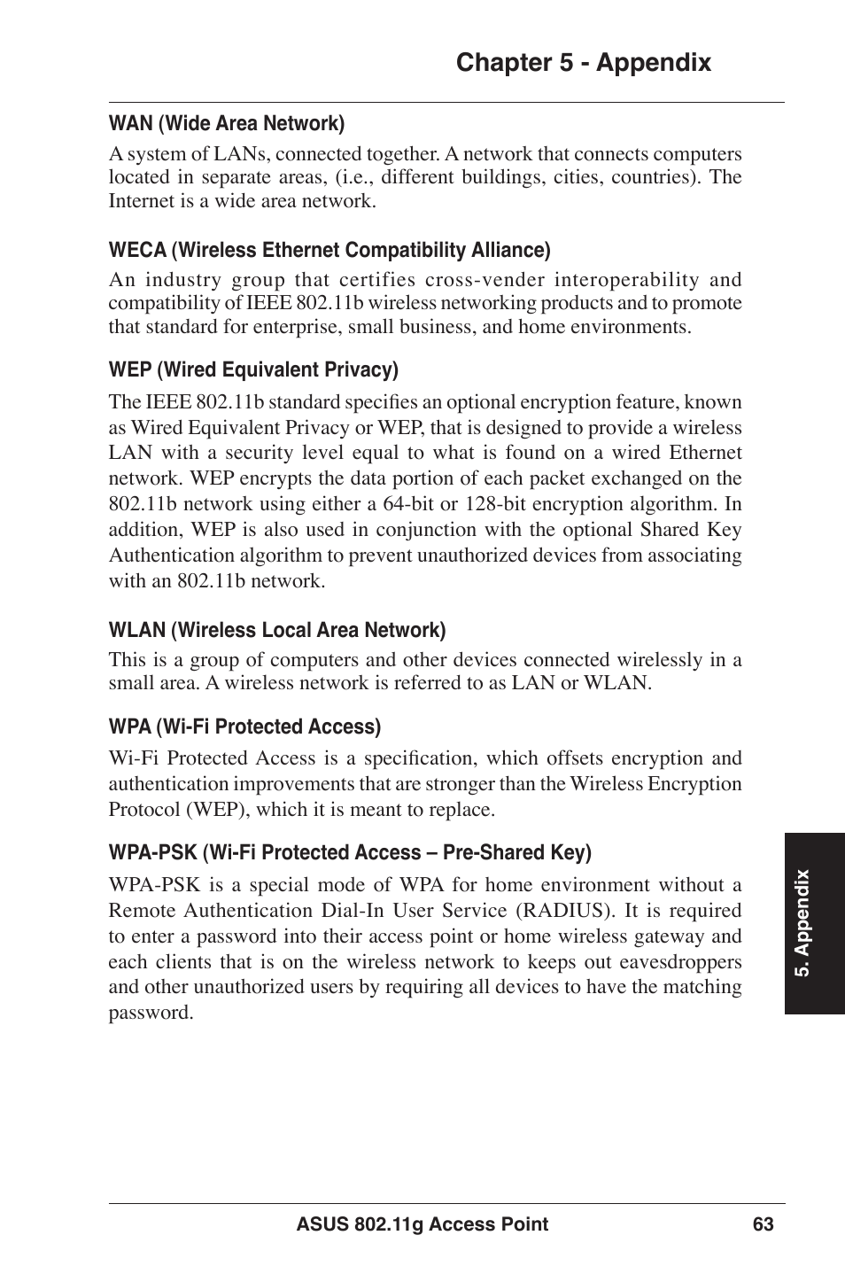 Chapter  - appendix | Asus WL-320gE User Manual | Page 63 / 77