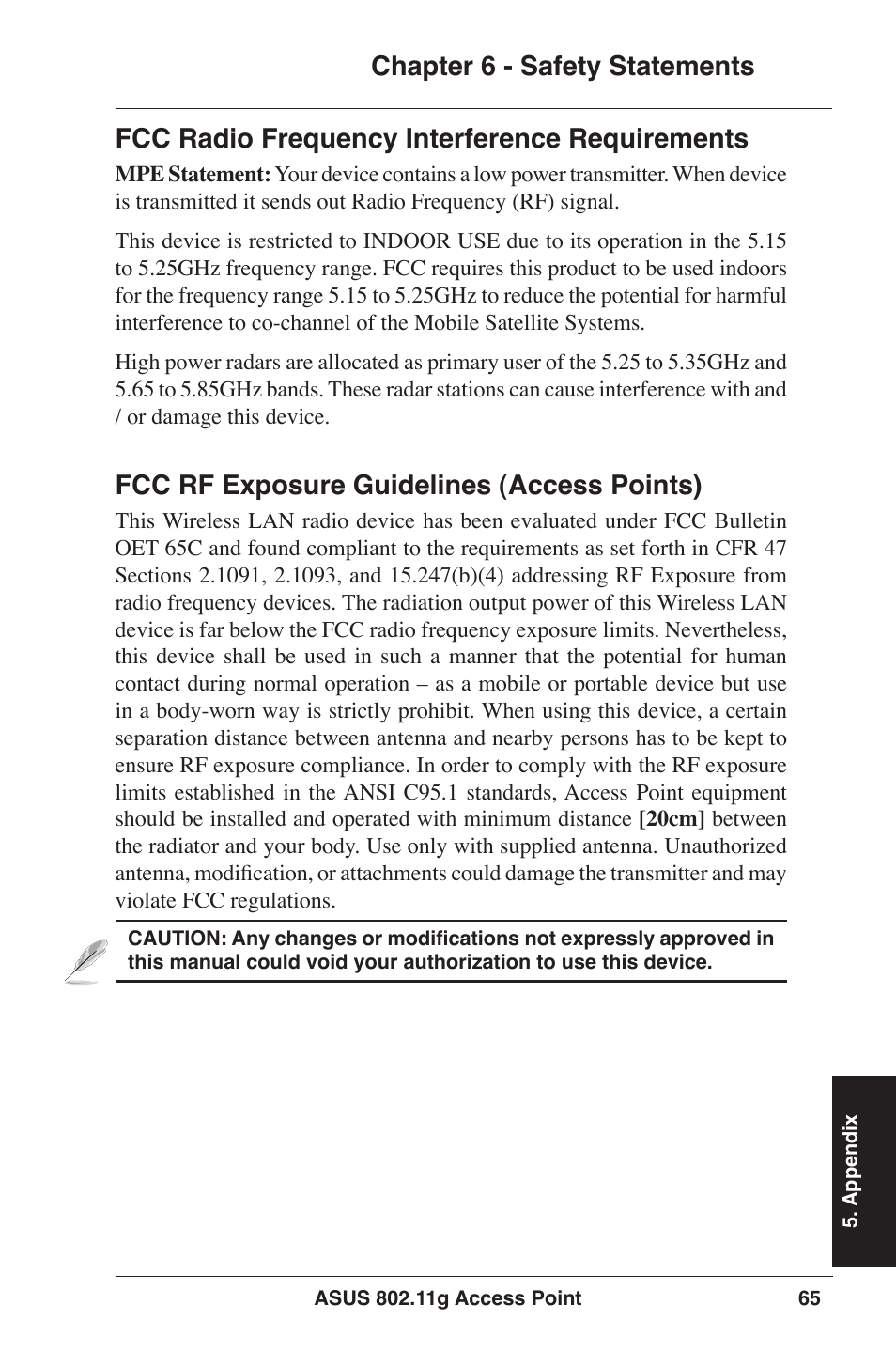 Fcc rf exposure guidelines (access points) | Asus WL-320gE User Manual | Page 65 / 77