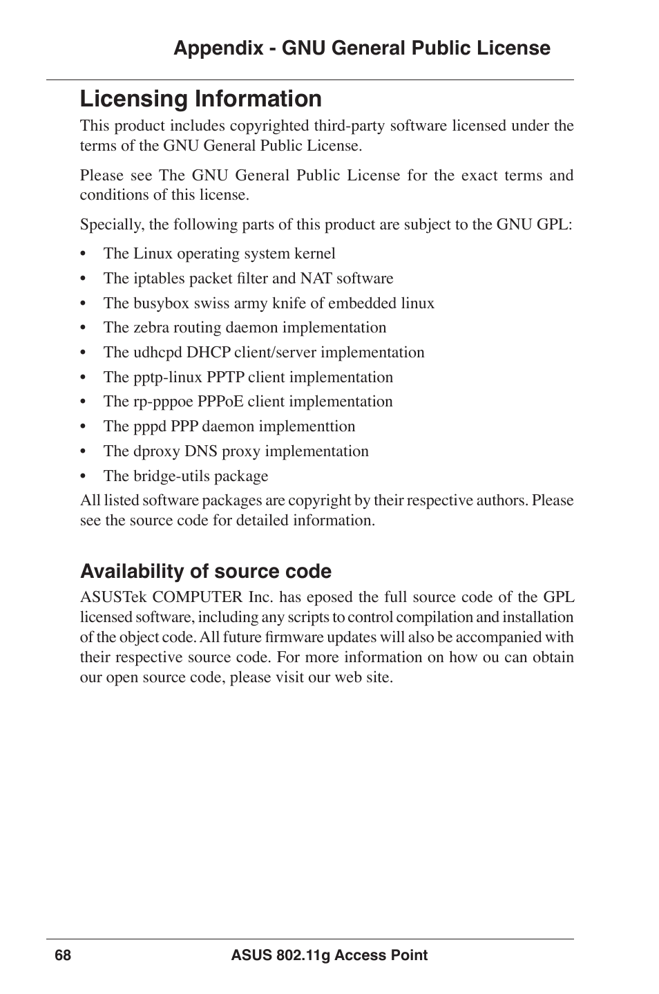 Licensing information | Asus WL-320gE User Manual | Page 68 / 77