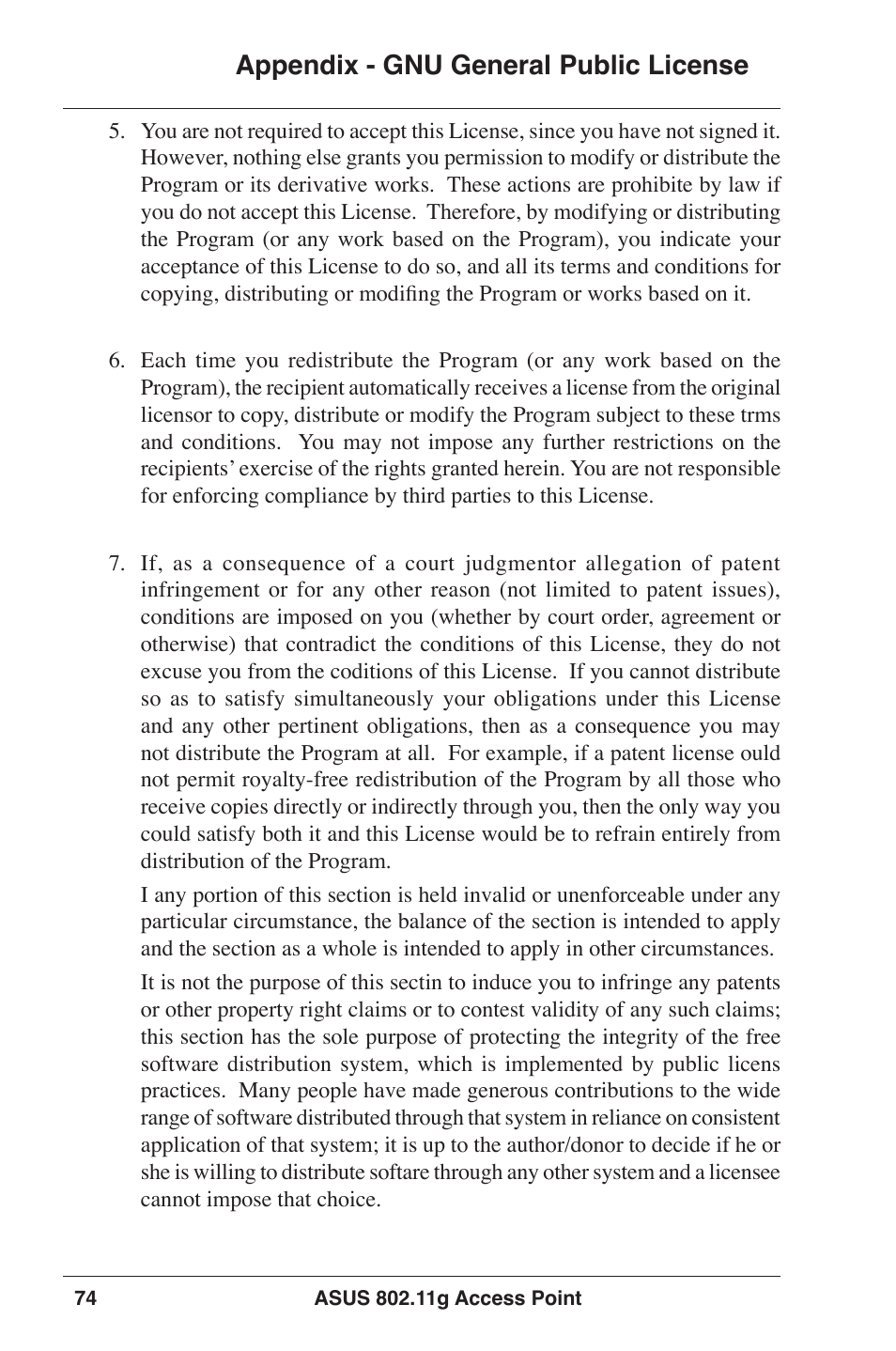 Appendix - gnu general public license | Asus WL-320gE User Manual | Page 74 / 77