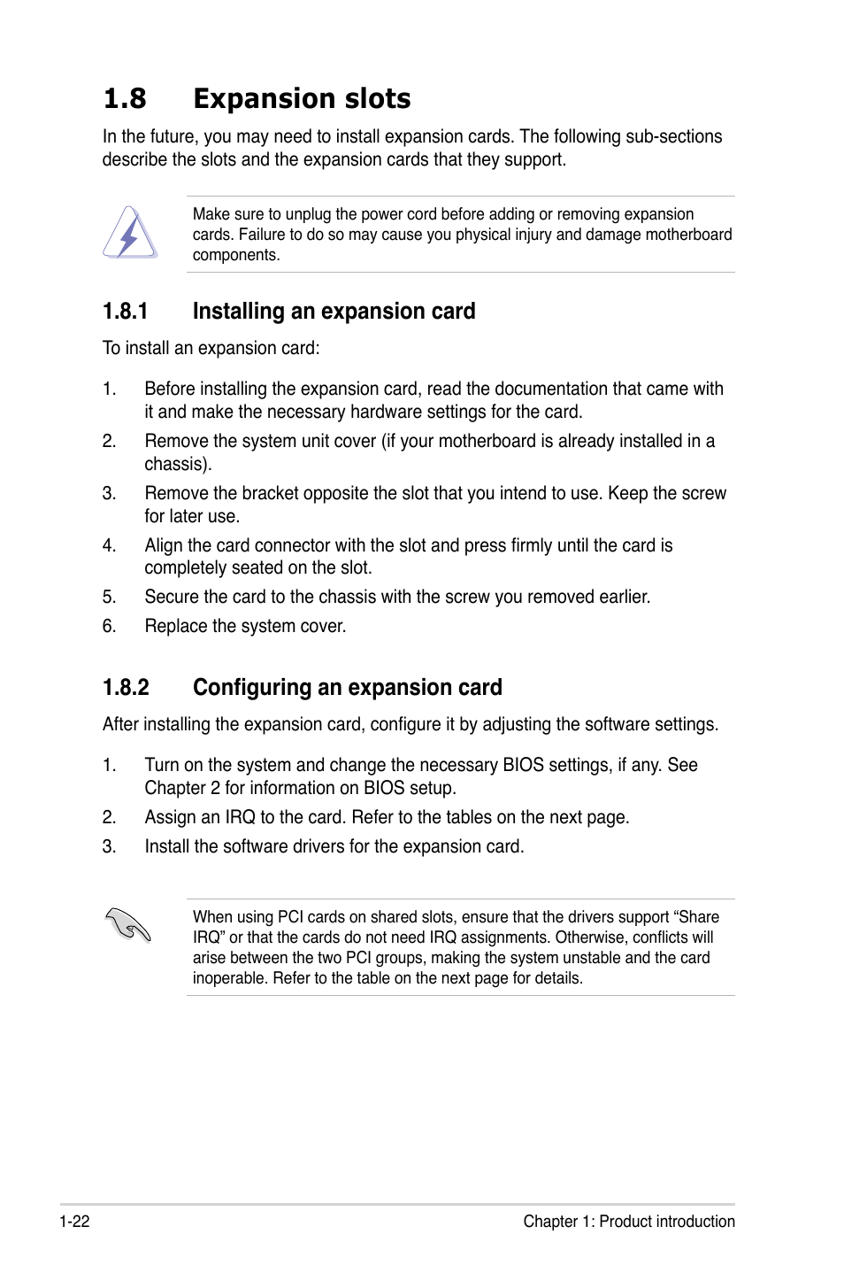 8 expansion slots, 1 installing an expansion card, 2 configuring an expansion card | Asus P5KPL User Manual | Page 34 / 96