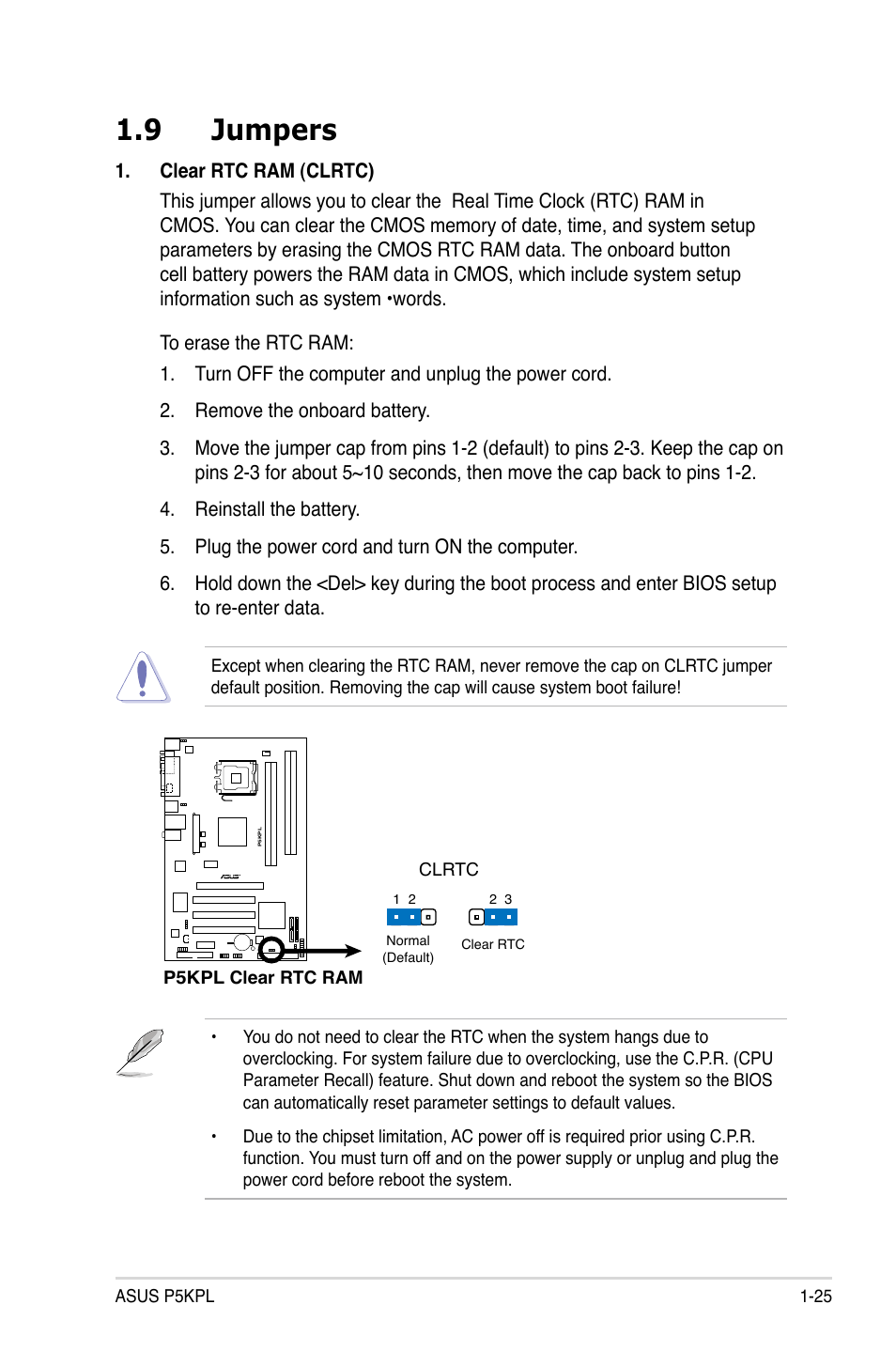 9 jumpers | Asus P5KPL User Manual | Page 37 / 96