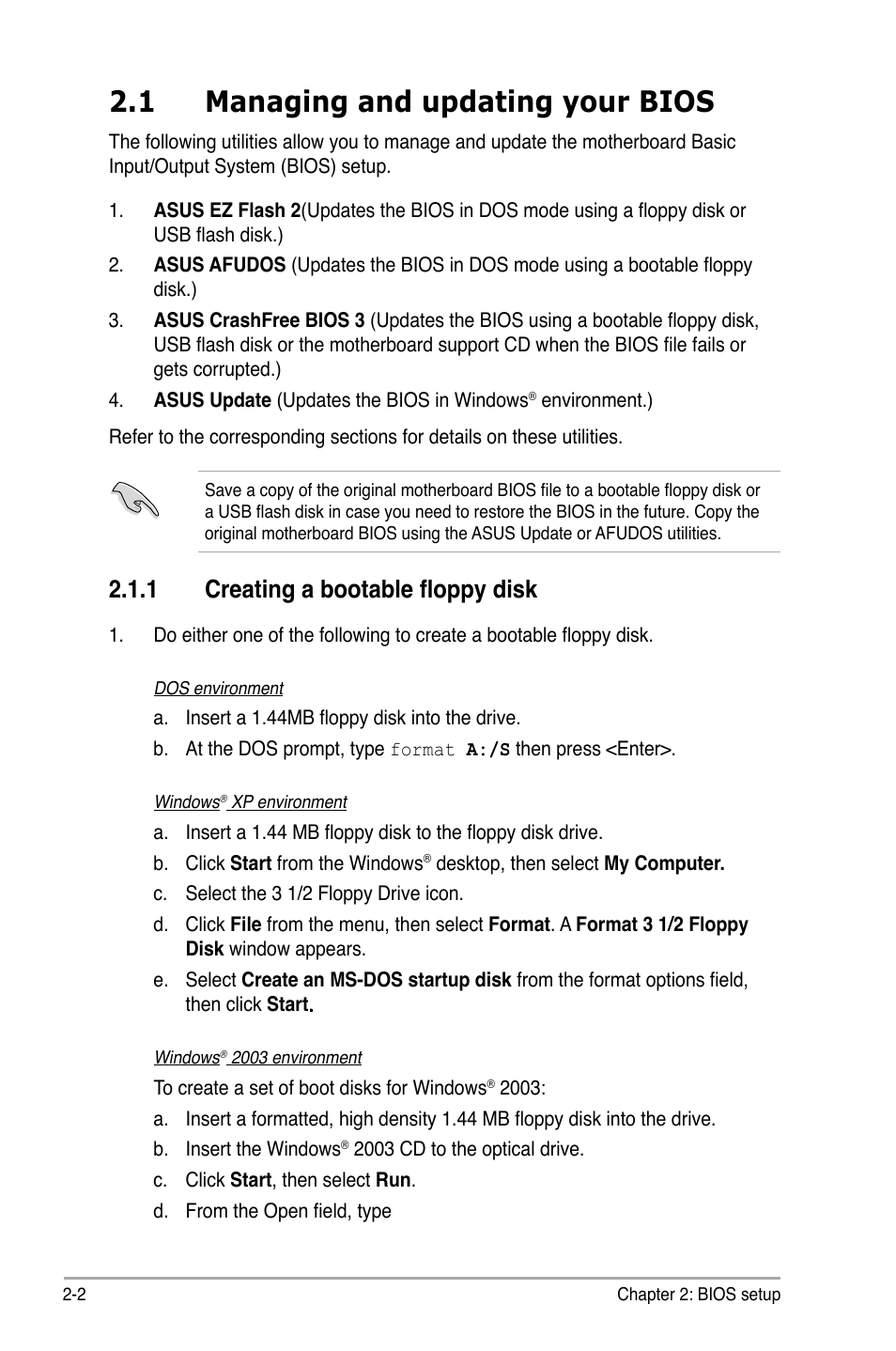 1 managing and updating your bios, 1 creating a bootable floppy disk | Asus P5KPL User Manual | Page 52 / 96