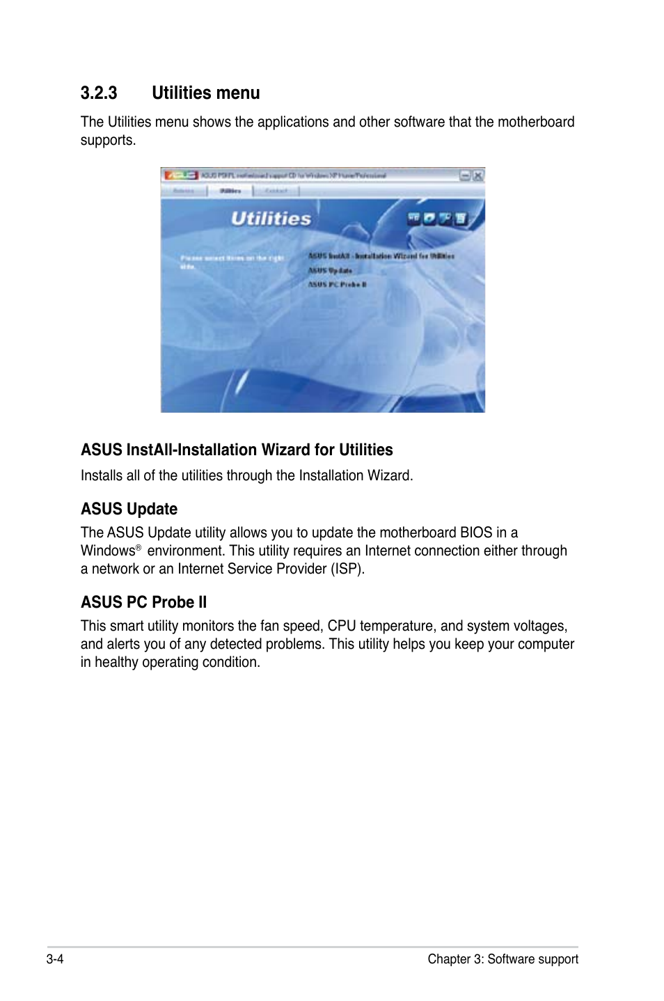 3 utilities menu | Asus P5KPL User Manual | Page 90 / 96