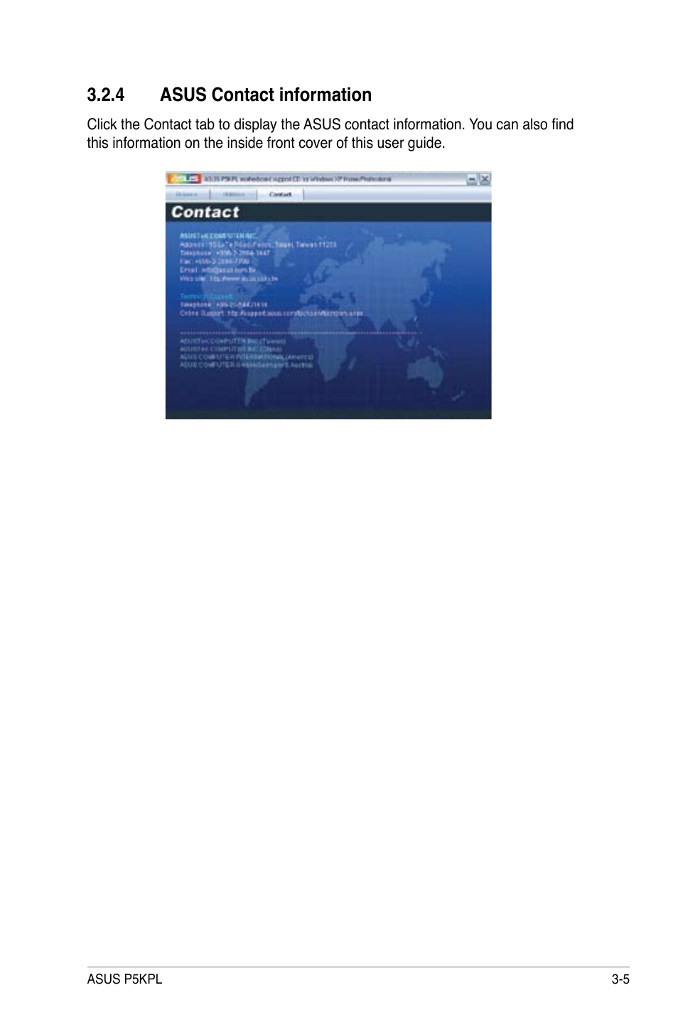 4 asus contact information | Asus P5KPL User Manual | Page 91 / 96