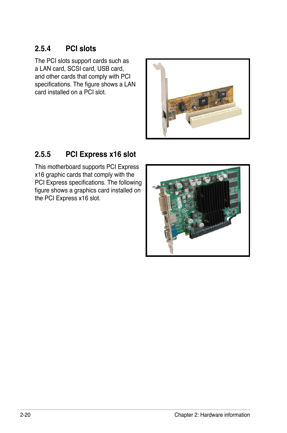 Pci.slots, Pci.express.x16.slot | Asus P5GC User Manual | Page 42 / 110