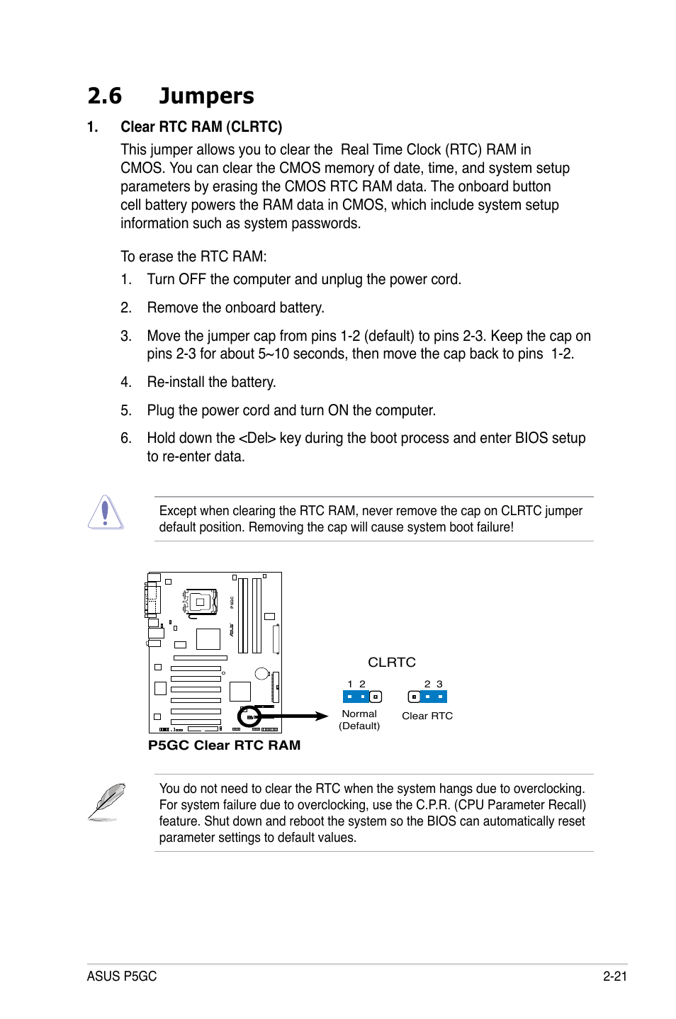 6 jumpers | Asus P5GC User Manual | Page 43 / 110