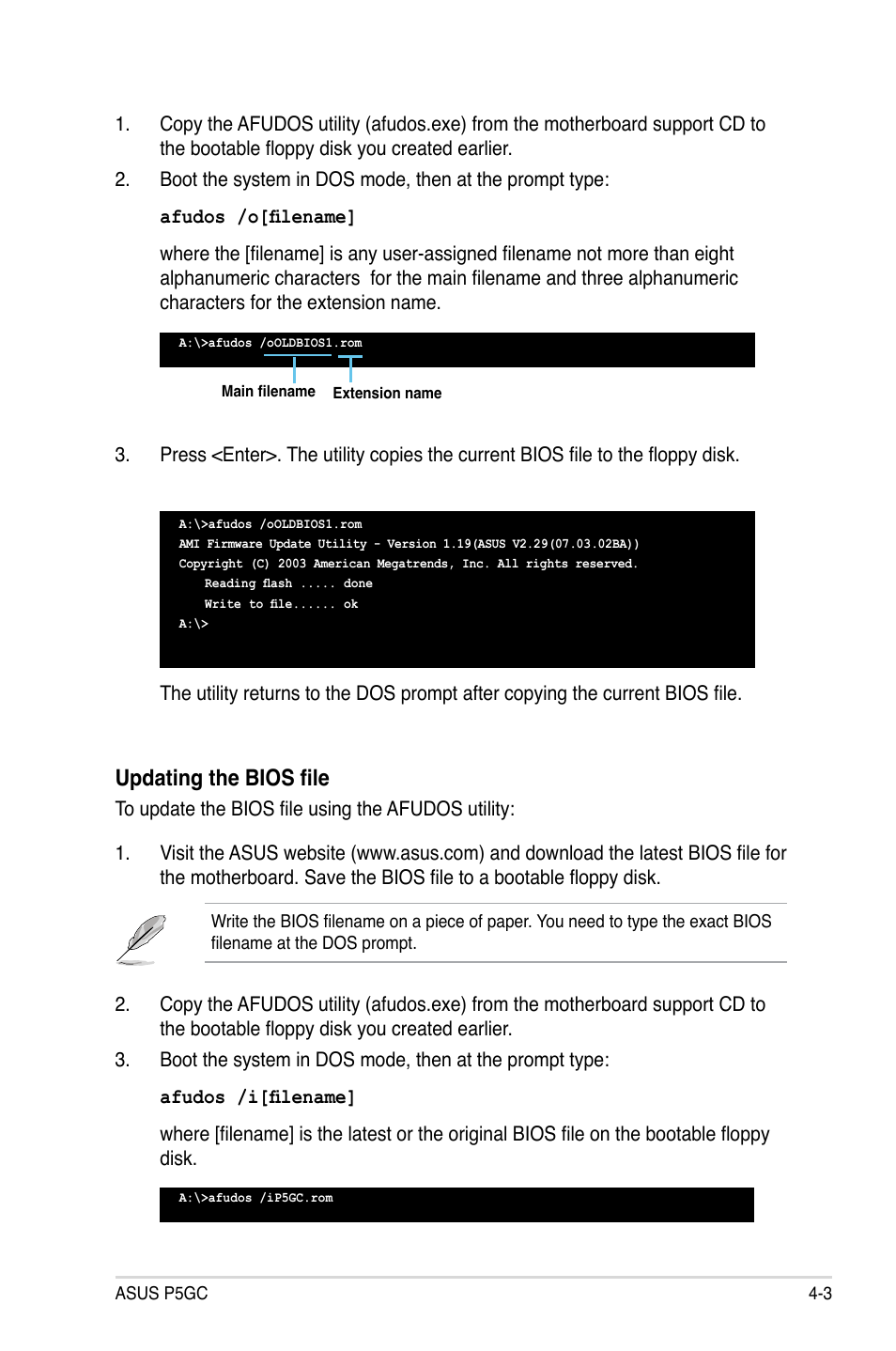 Updating the bios file | Asus P5GC User Manual | Page 61 / 110