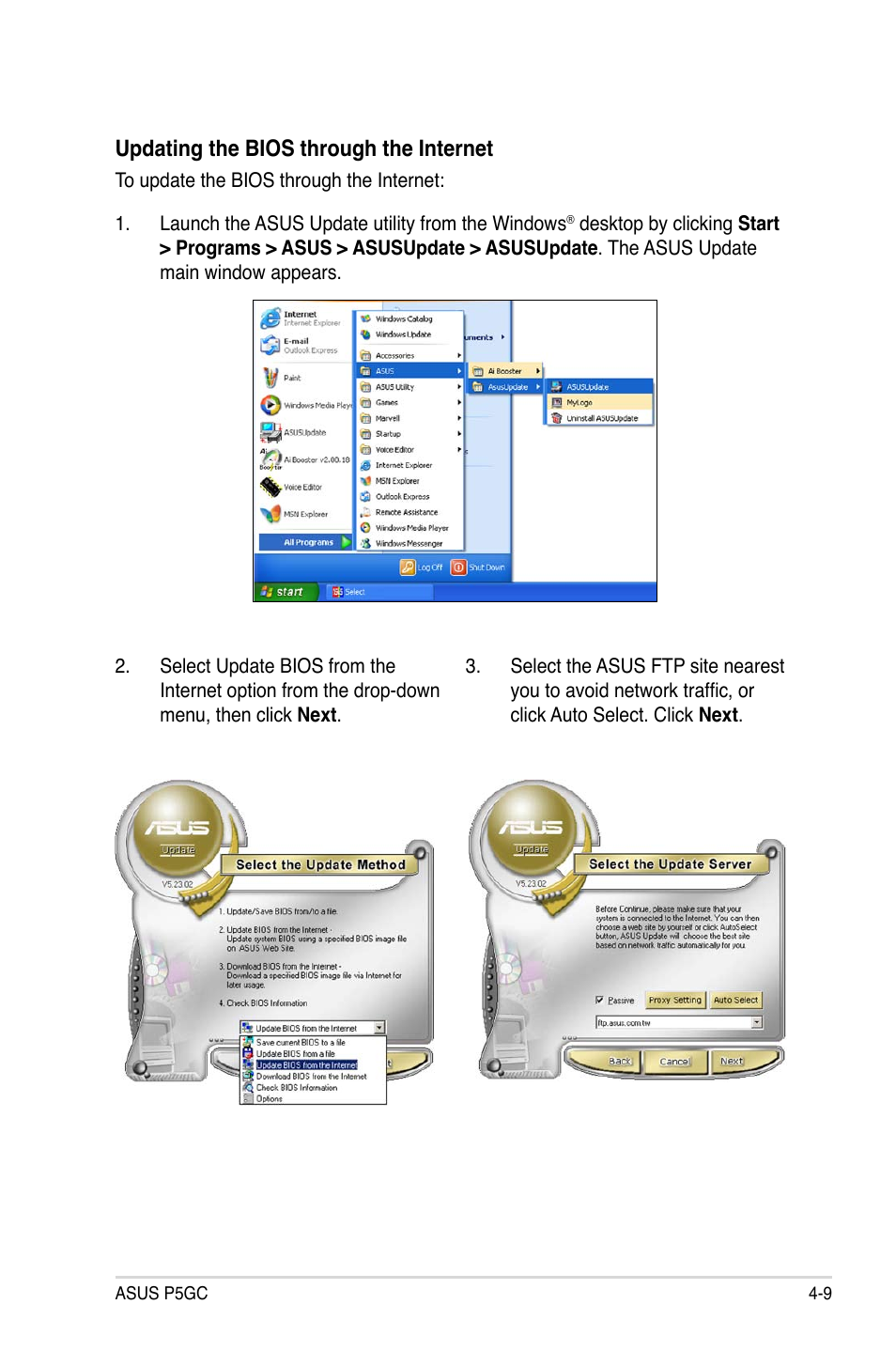 Updating.the.bios.through.the.internet | Asus P5GC User Manual | Page 67 / 110