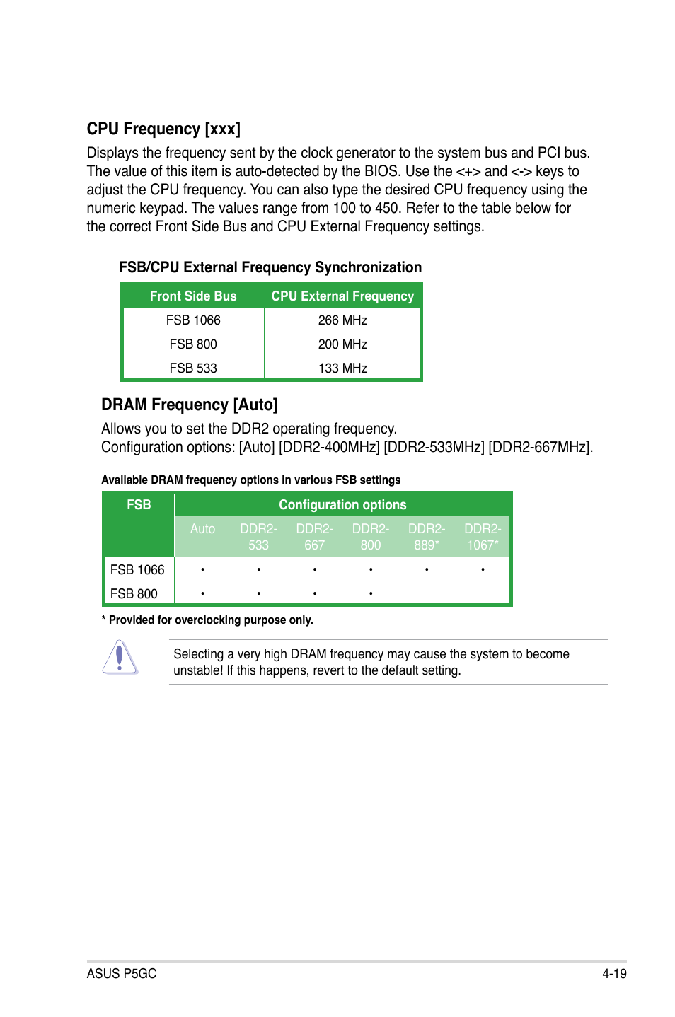 Cpu.frequency.[xxx, Dram.frequency.[auto | Asus P5GC User Manual | Page 77 / 110