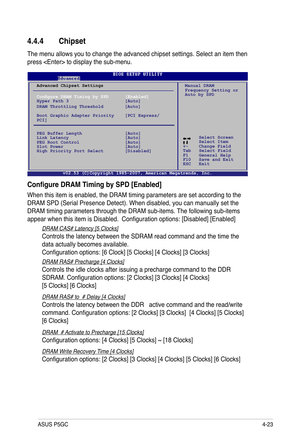 Chipset, Configure dram timing by spd [enabled | Asus P5GC User Manual | Page 81 / 110