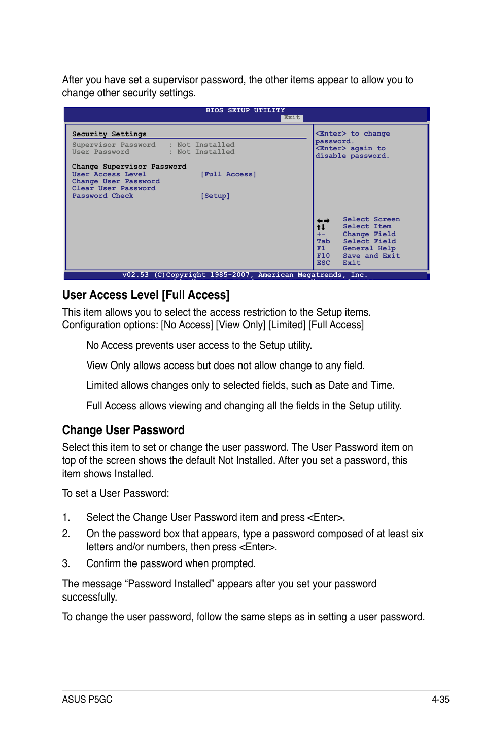 User.access.level.[full.access | Asus P5GC User Manual | Page 93 / 110