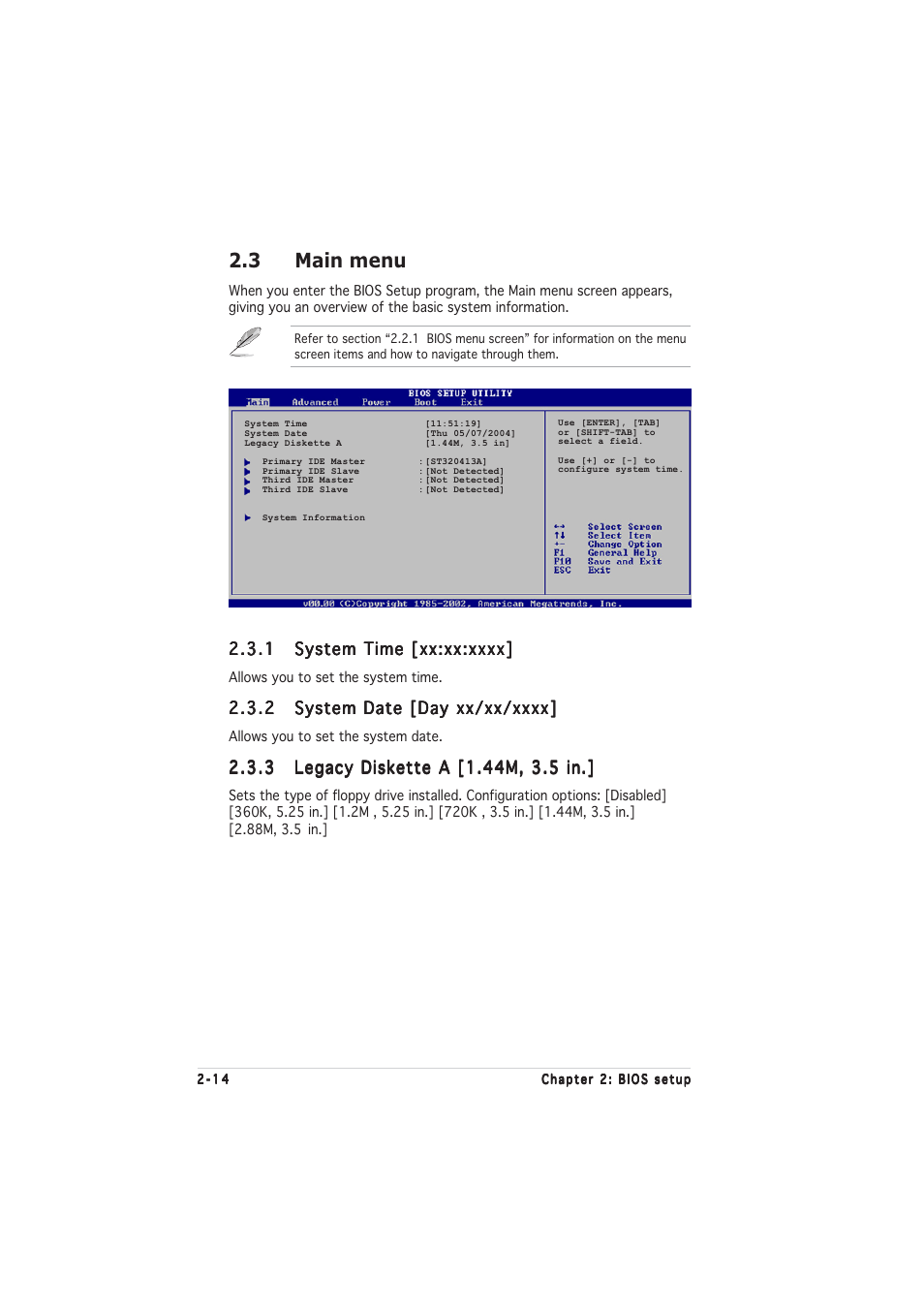 3 main menu | Asus P5RD1-VM User Manual | Page 60 / 92