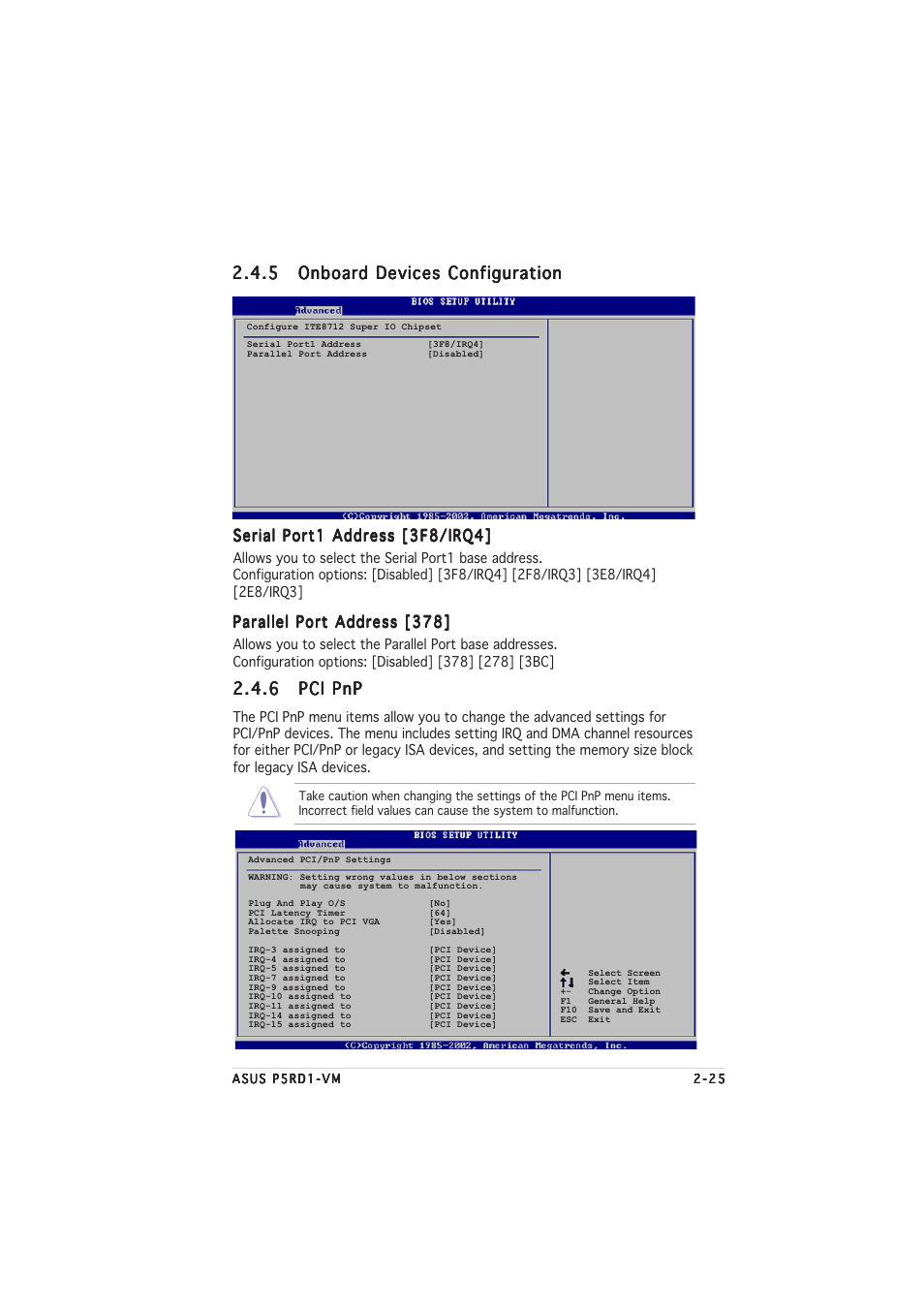 6 pci pnp pci pnp pci pnp pci pnp pci pnp, Serial port1 address [3f8/irq4, Parallel port address [378 | Asus P5RD1-VM User Manual | Page 71 / 92