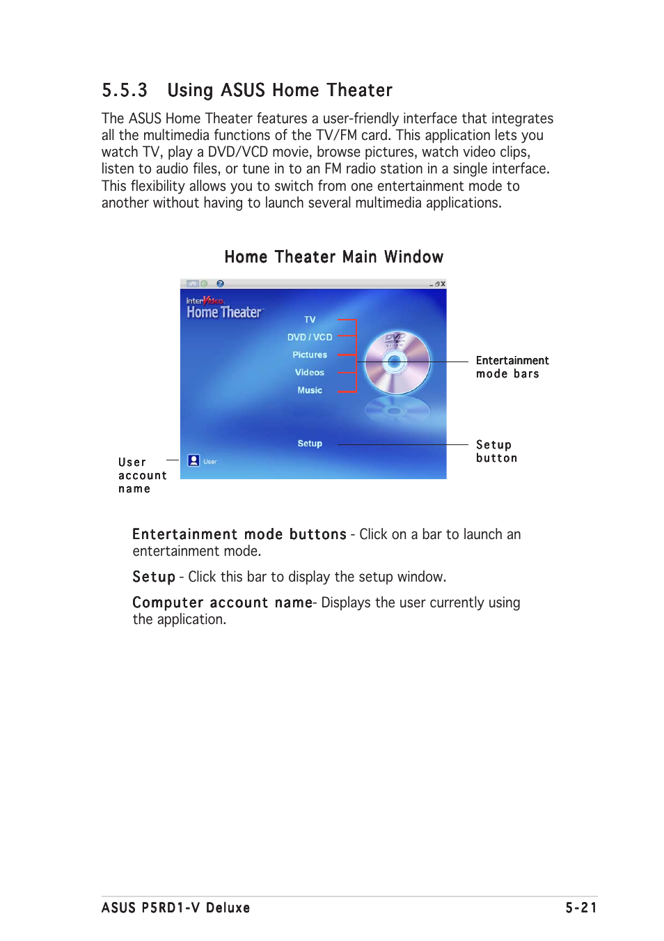 Home theater main window | Asus P5RD1-V Deluxe User Manual | Page 131 / 162