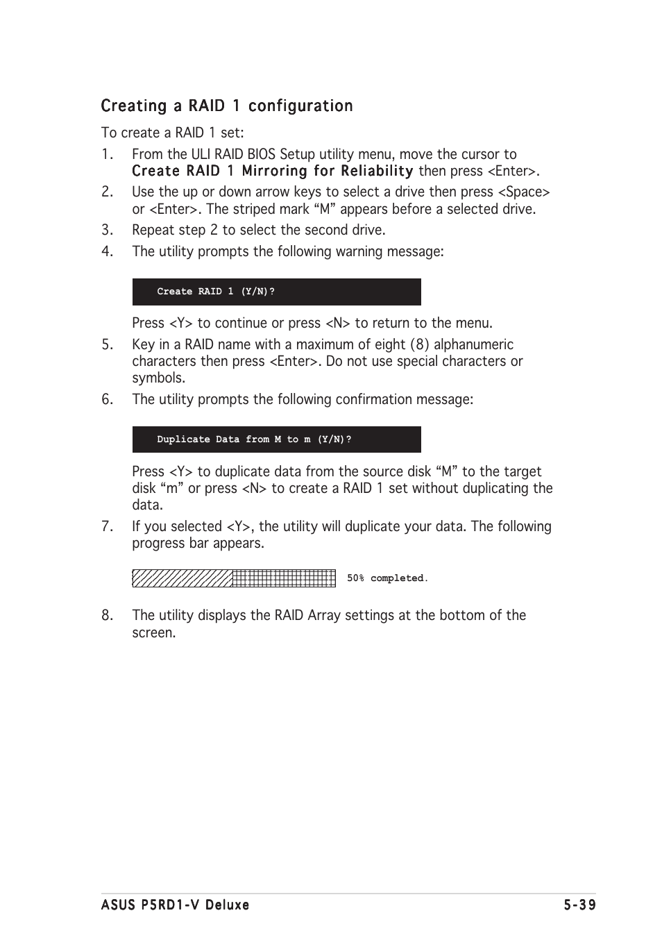 Creating a raid 1 configuration | Asus P5RD1-V Deluxe User Manual | Page 149 / 162