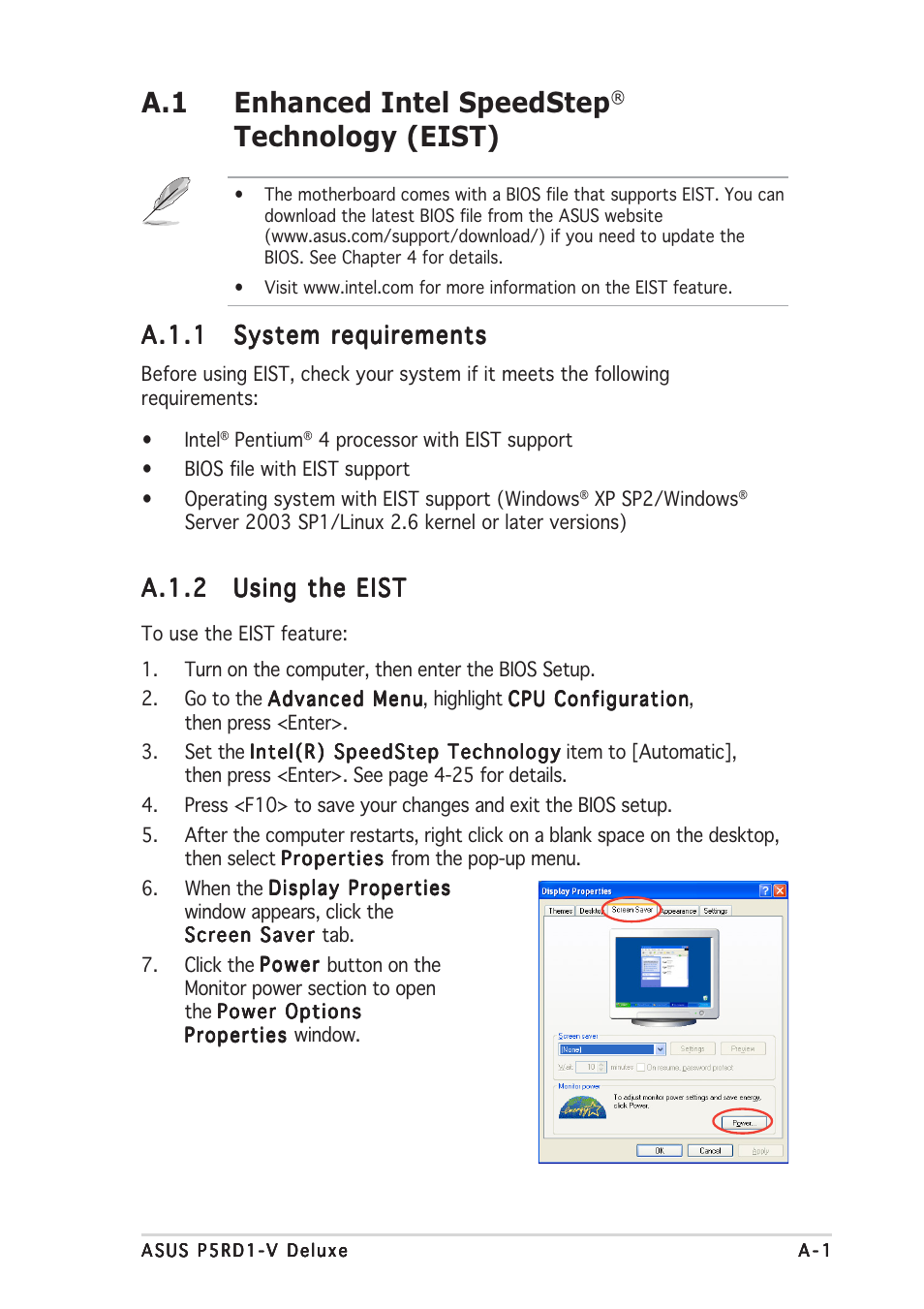 A.1 enhanced intel speedstep, Technology (eist), A.1.1 | A.1.2 | Asus P5RD1-V Deluxe User Manual | Page 155 / 162