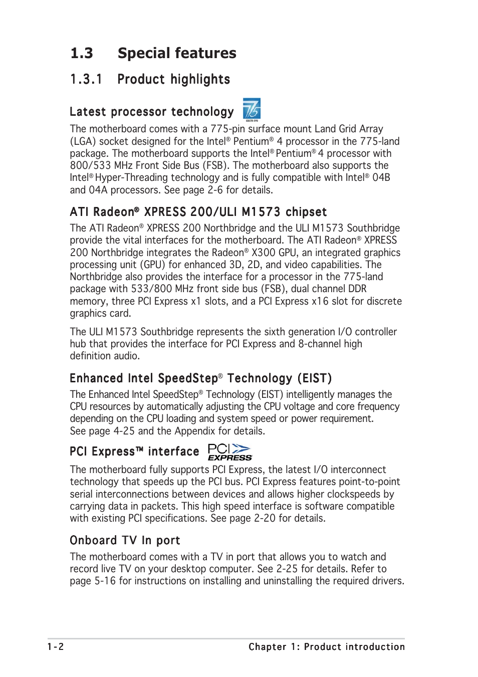3 special features | Asus P5RD1-V Deluxe User Manual | Page 18 / 162