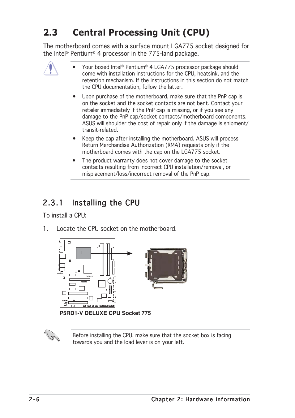 3 central processing unit (cpu) | Asus P5RD1-V Deluxe User Manual | Page 30 / 162