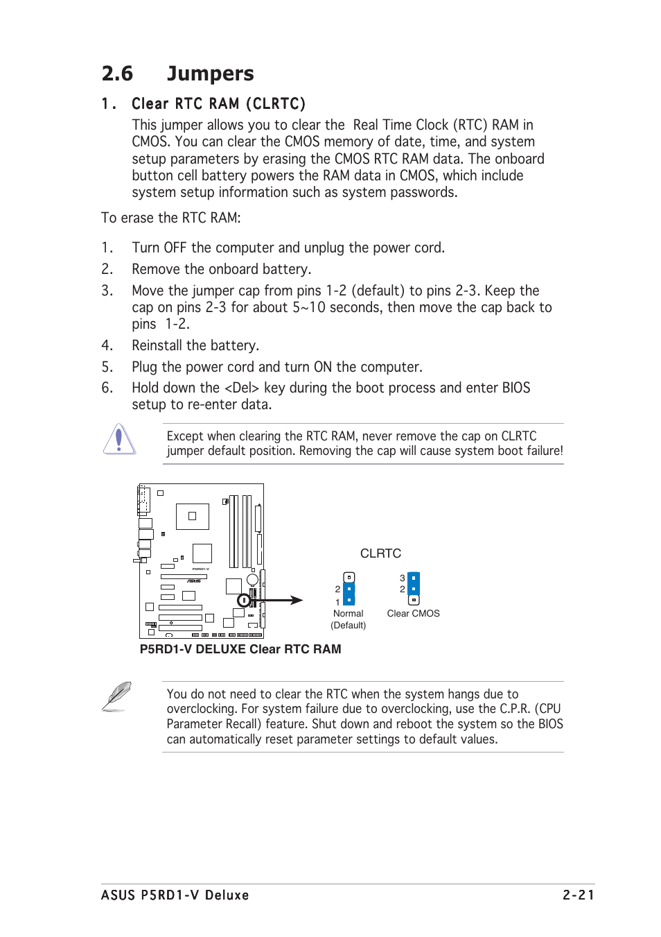 6 jumpers | Asus P5RD1-V Deluxe User Manual | Page 45 / 162