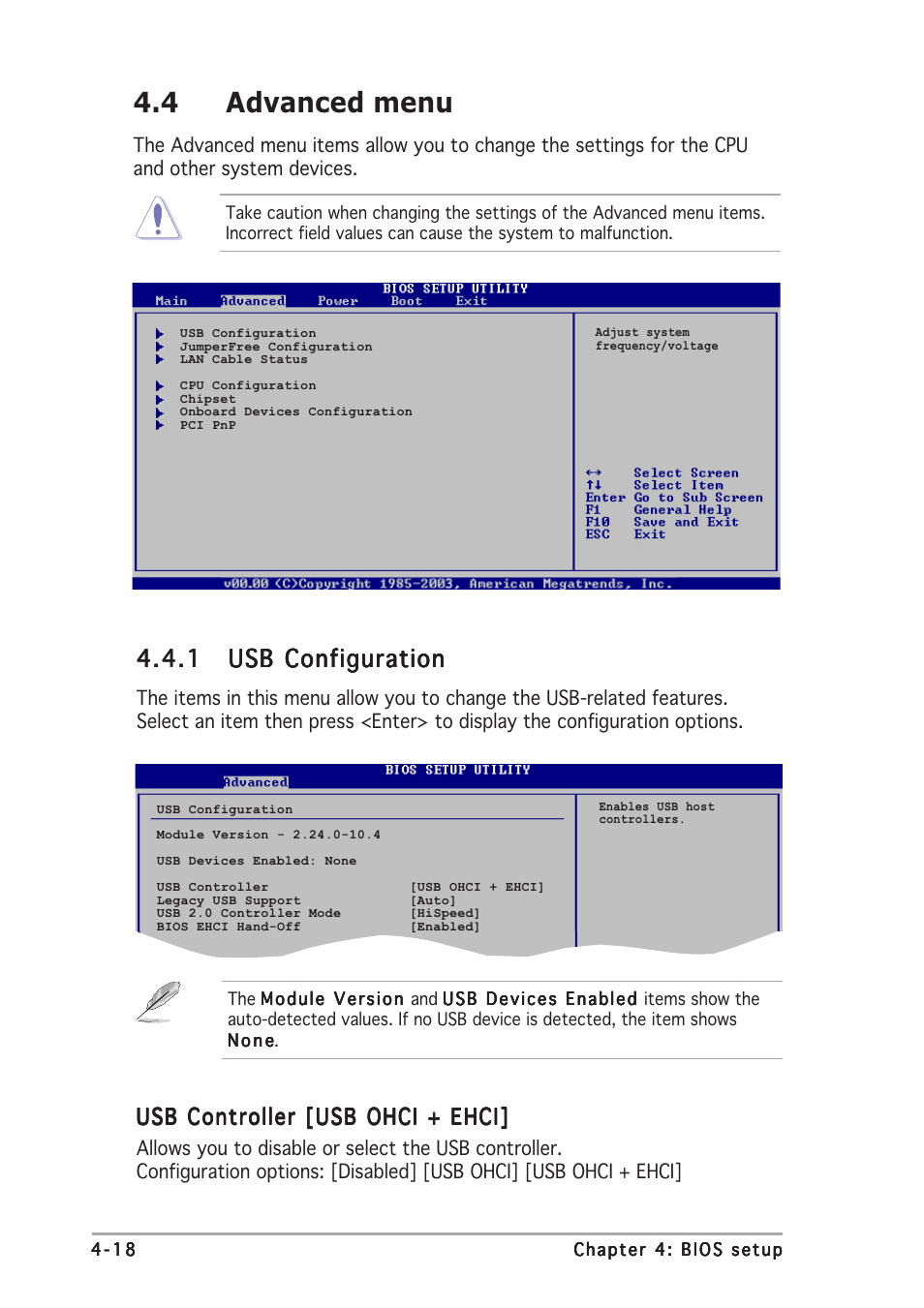 4 advanced menu, Usb controller [usb ohci + ehci | Asus P5RD1-V Deluxe User Manual | Page 84 / 162