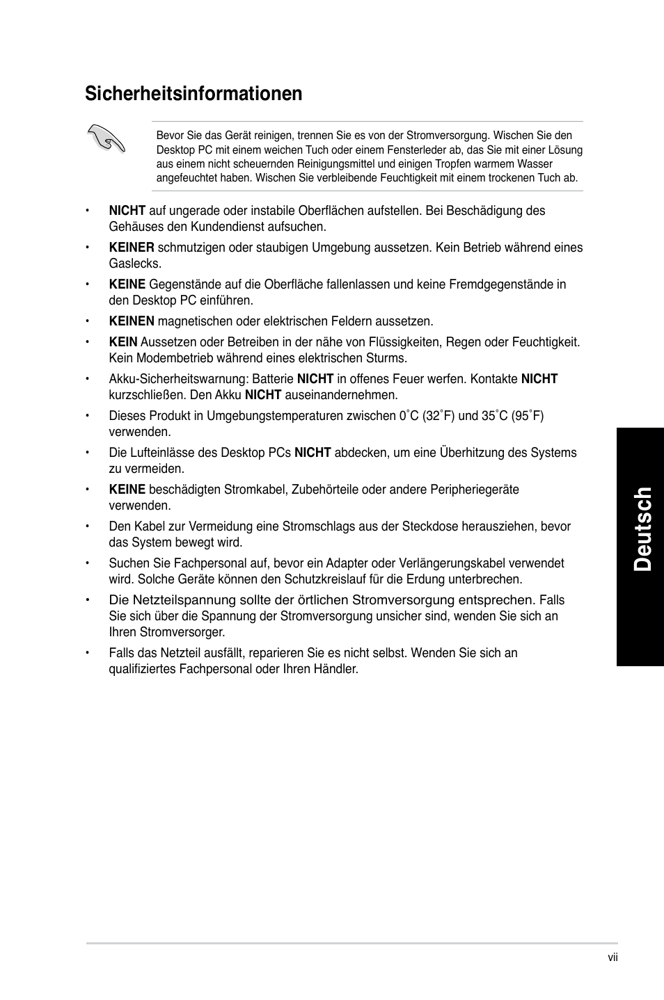 Sicherheitsinformationen, De uts ch de ut sc h de uts ch de ut sc h | Asus CG8490 User Manual | Page 151 / 356