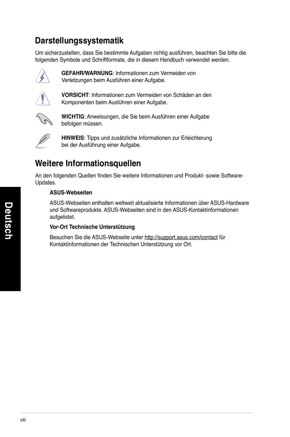 Darstellungssystematik, Weitere informationsquellen, De uts ch de ut sc h de uts ch de ut sc h | Asus CG8490 User Manual | Page 152 / 356