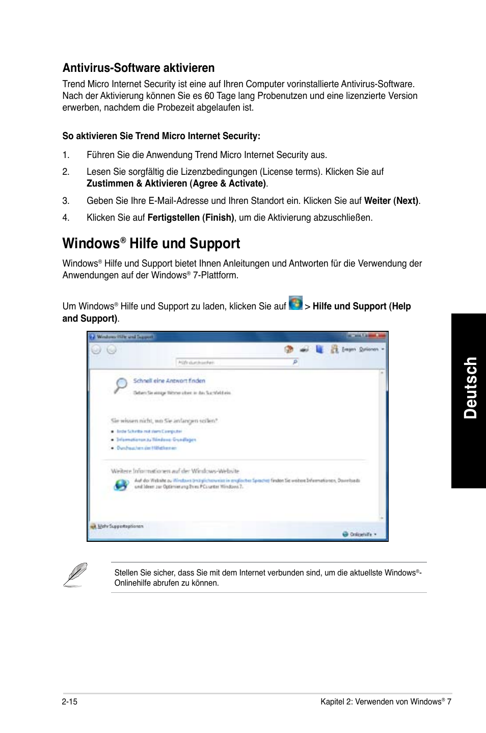 Windows® hilfe und support, Windows, Hilfe und support -15 | De uts ch de ut sc h de uts ch de ut sc h, Hilfe und support | Asus CG8490 User Manual | Page 179 / 356