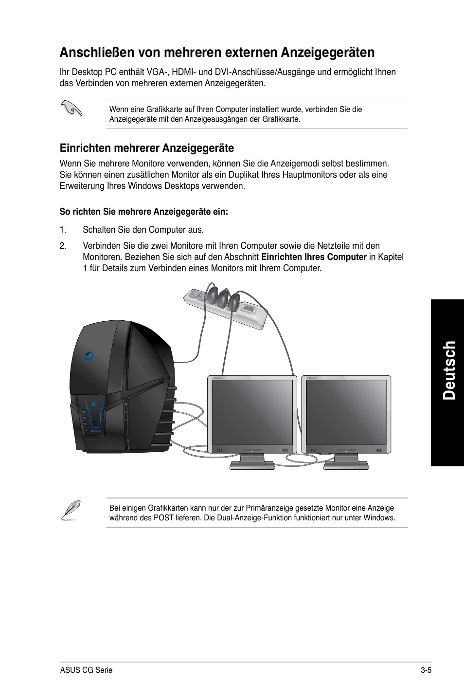 Anschließen von mehreren externen anzeigegeräten, De uts ch de ut sc h | Asus CG8490 User Manual | Page 185 / 356