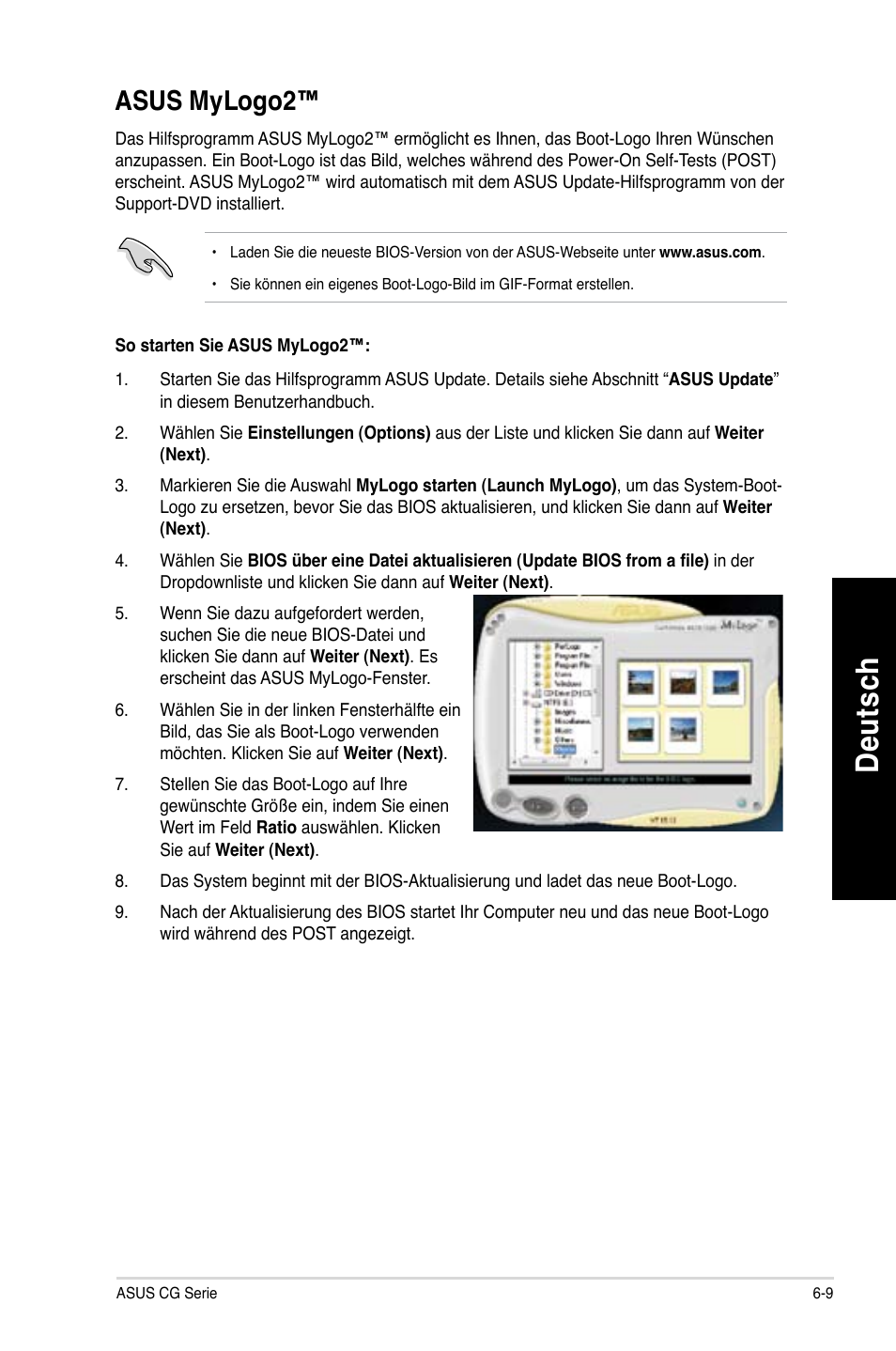 Asus mylogo2, Asus mylogo2™ -9, De uts ch de ut sc h | Asus CG8490 User Manual | Page 201 / 356