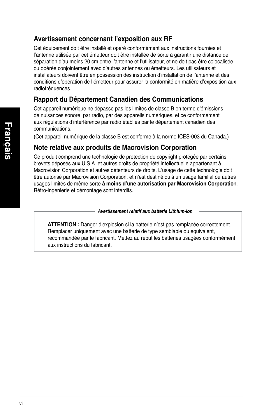 Fra nç ais fr an ça is fra nç ais fr an ça is | Asus CG8490 User Manual | Page 78 / 356