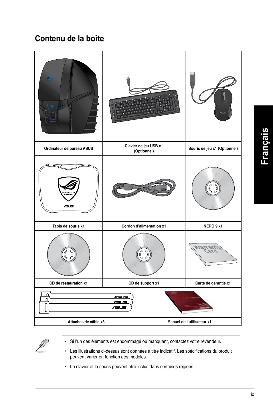 Contenu de la boîte, Fra nç ais fr an ça is fra nç ais fr an ça is | Asus CG8490 User Manual | Page 81 / 356