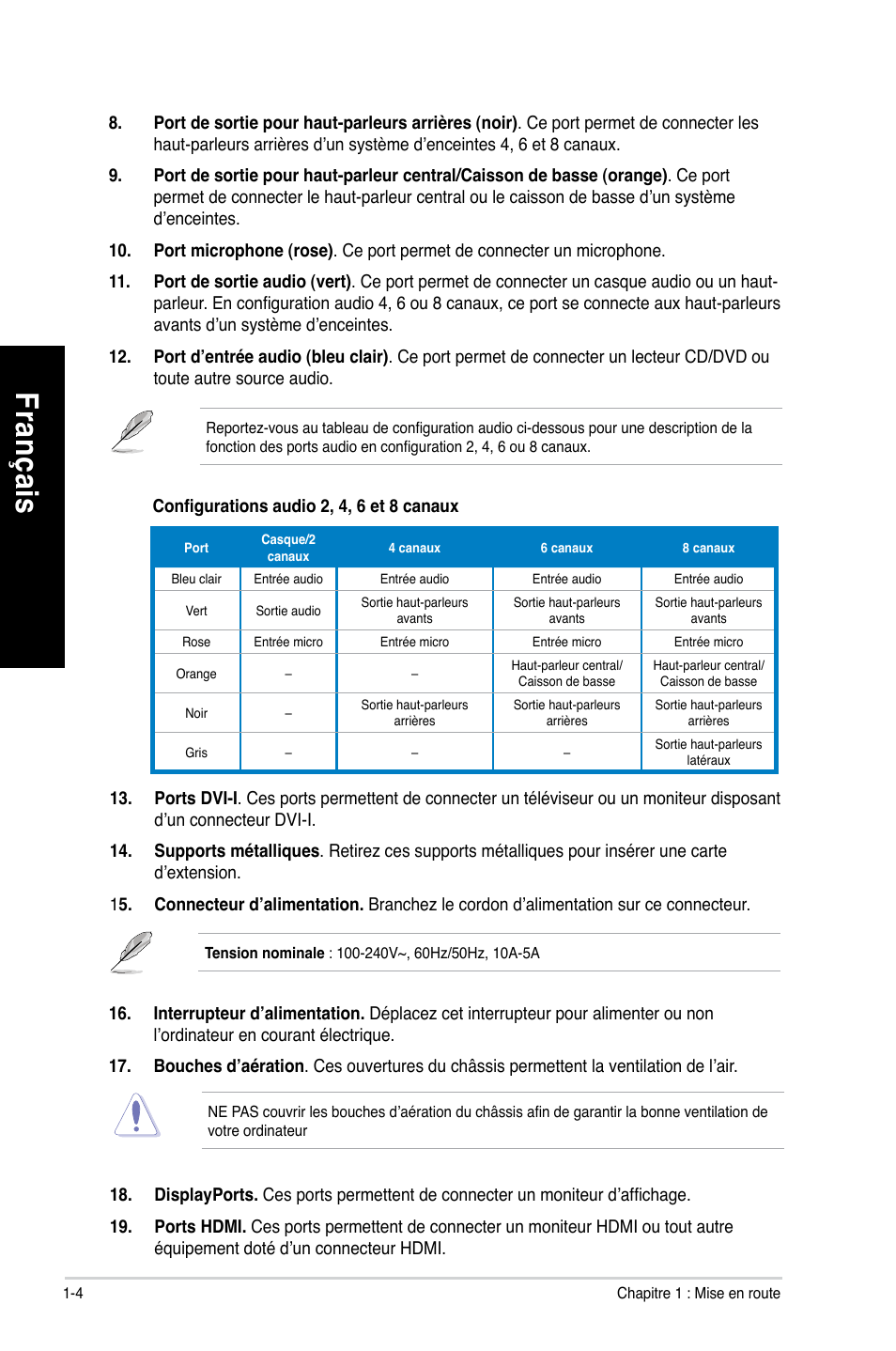 Fra nç ais fr an ça is fra nç ais fr an ça is | Asus CG8490 User Manual | Page 86 / 356