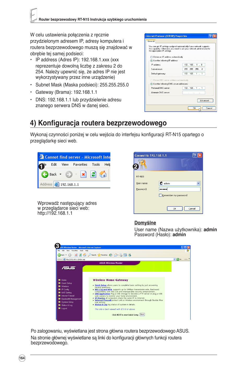 4) konfiguracja routera bezprzewodowego | Asus RT-N15 User Manual | Page 165 / 326