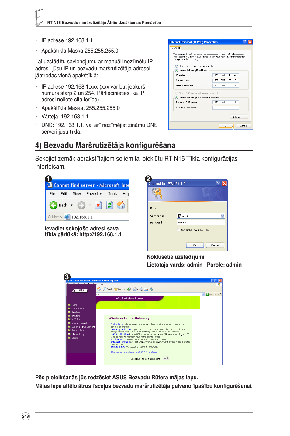 4) bezvadu maršrutizētāja konfigurēšana | Asus RT-N15 User Manual | Page 249 / 326