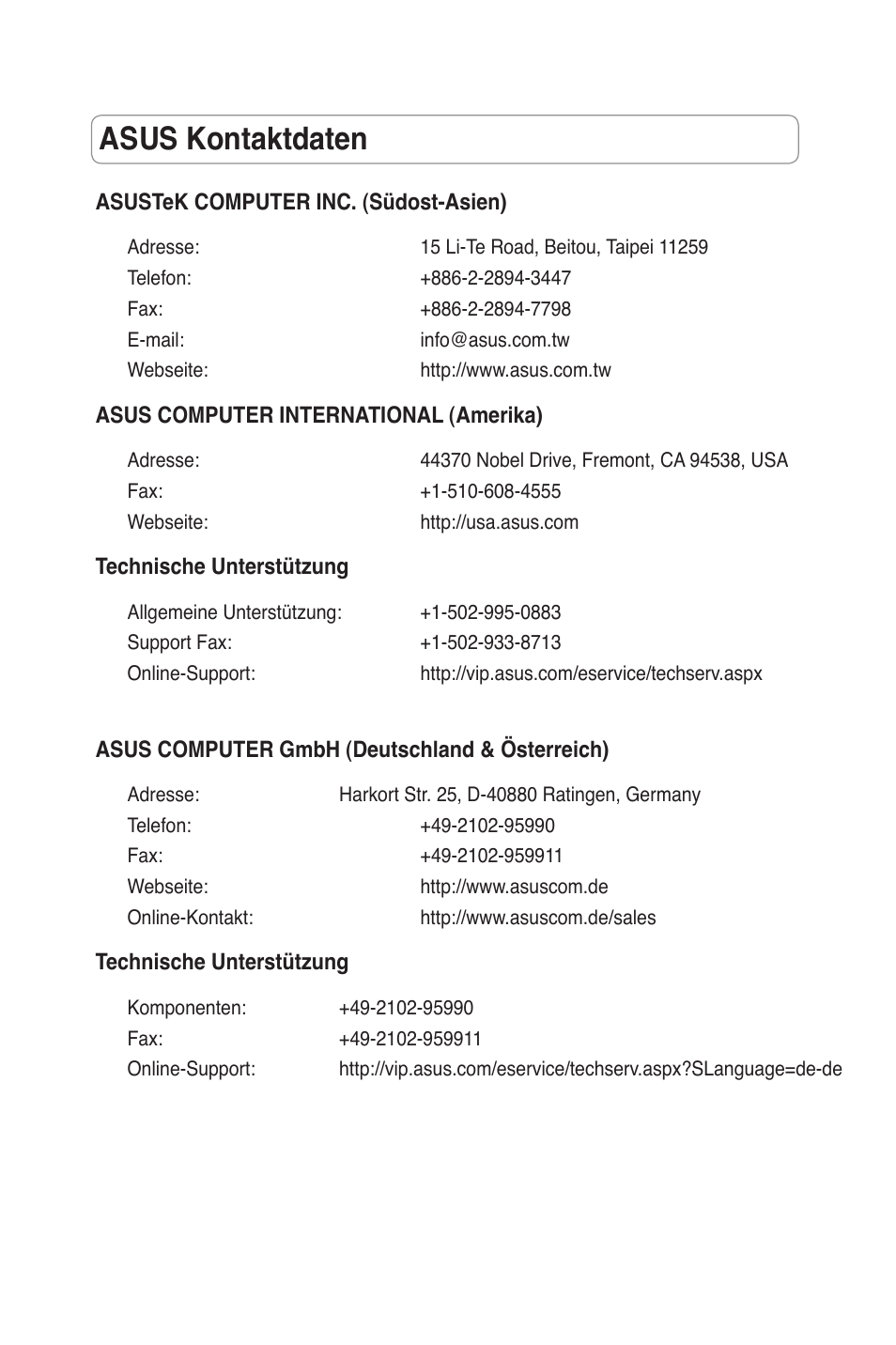 Asus kontaktdaten | Asus RT-N15 User Manual | Page 28 / 326