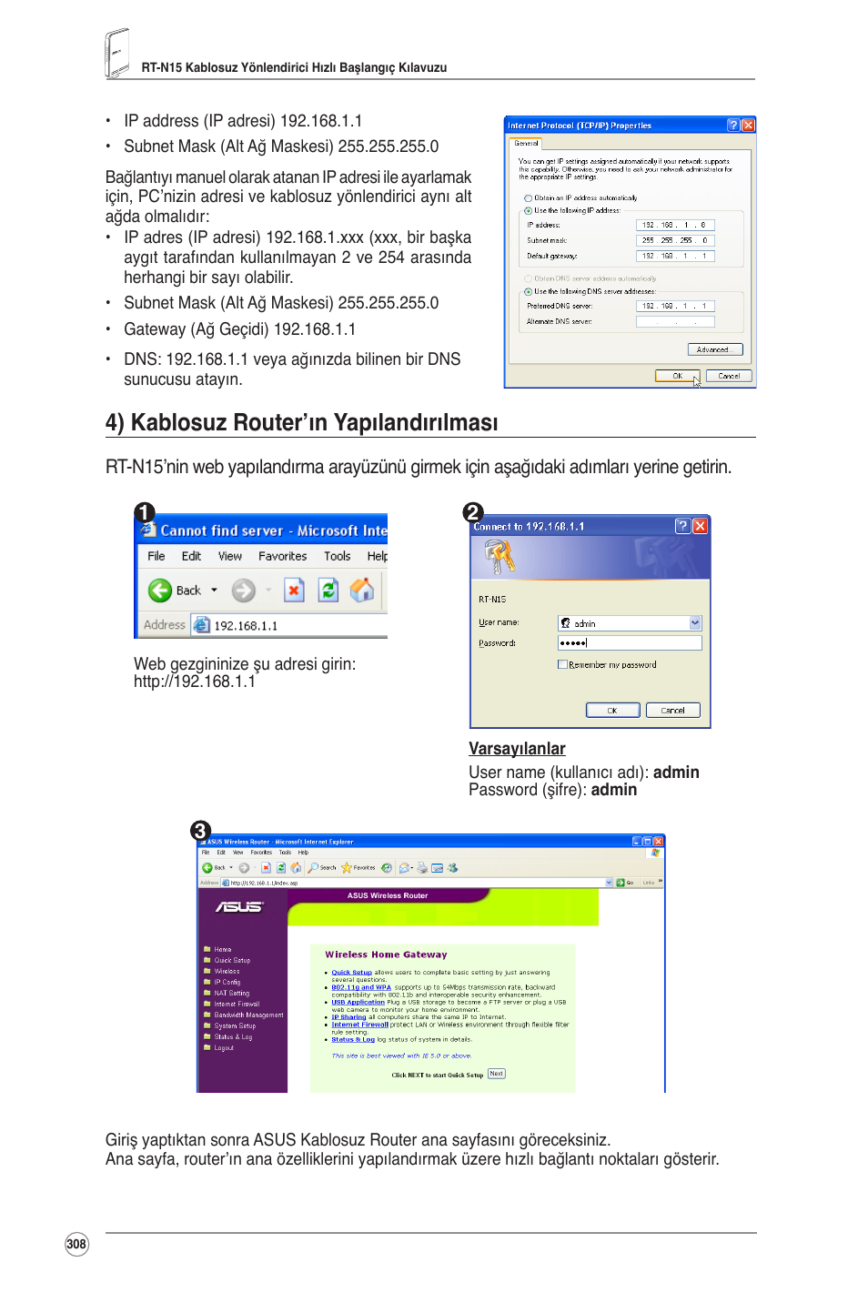 4) kablosuz router’ın yapılandırılması | Asus RT-N15 User Manual | Page 309 / 326