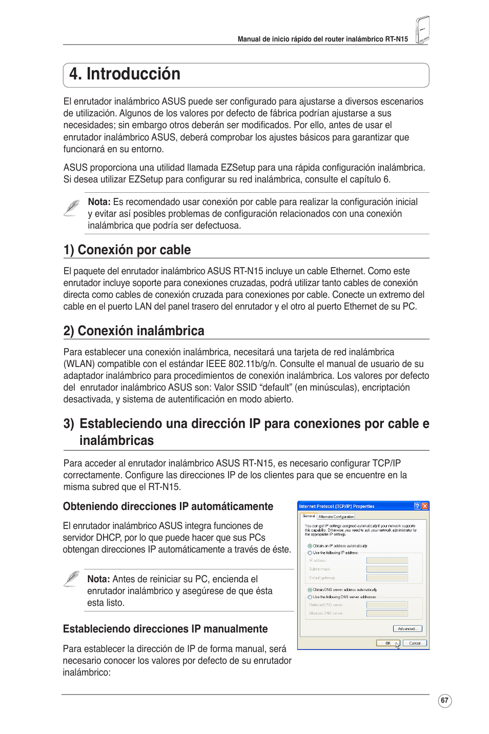 Introducción, 1) conexión por cable, 2) conexión inalámbrica | Asus RT-N15 User Manual | Page 68 / 326