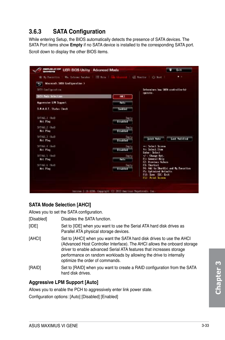 3 sata configuration, Sata configuration -33, Chapter 3 | Asus MAXIMUS VI GENE User Manual | Page 119 / 192